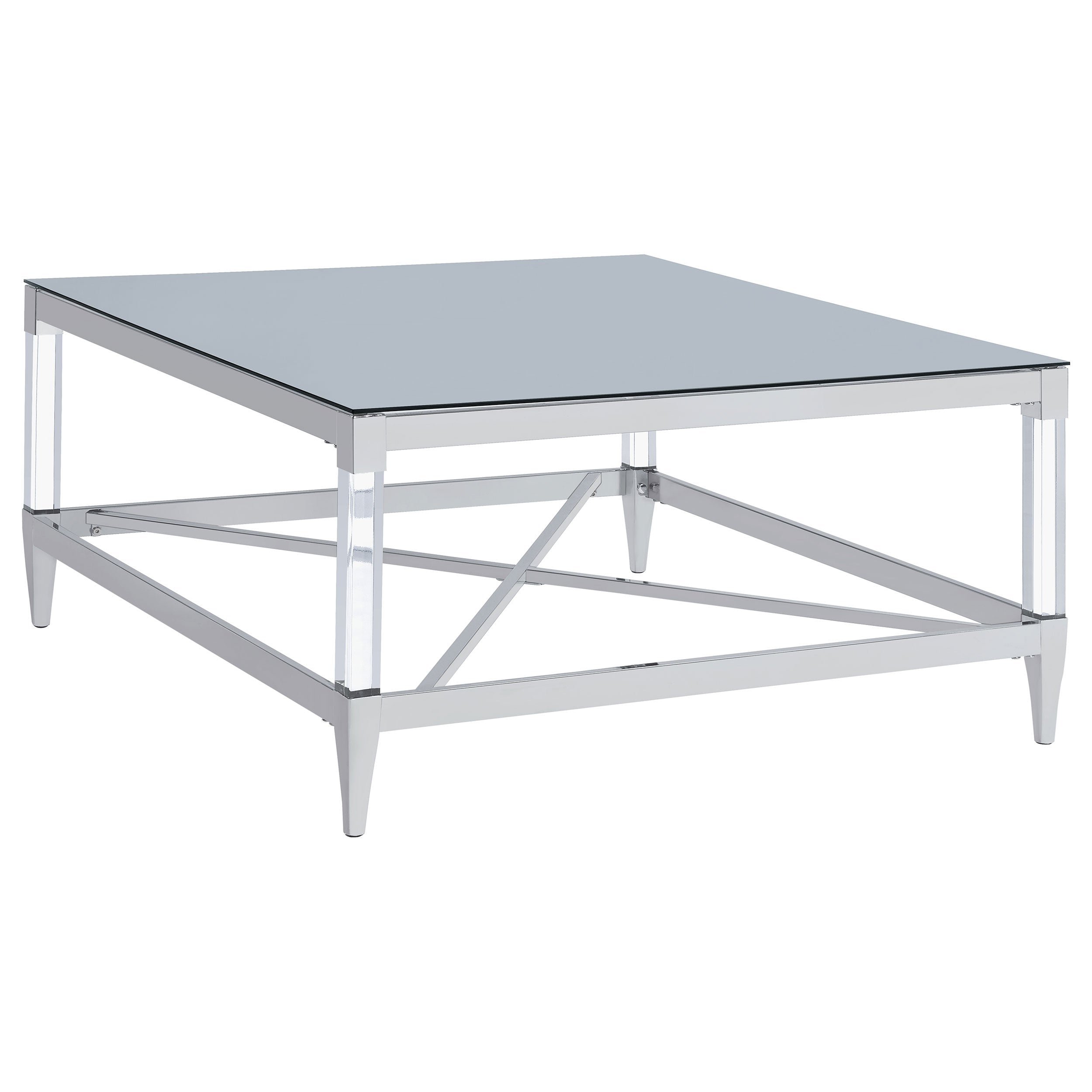 Dar Furniture - Coaster - Lindley Square Tempered Mirror Acrylic Coffee Table Chrome - 709728