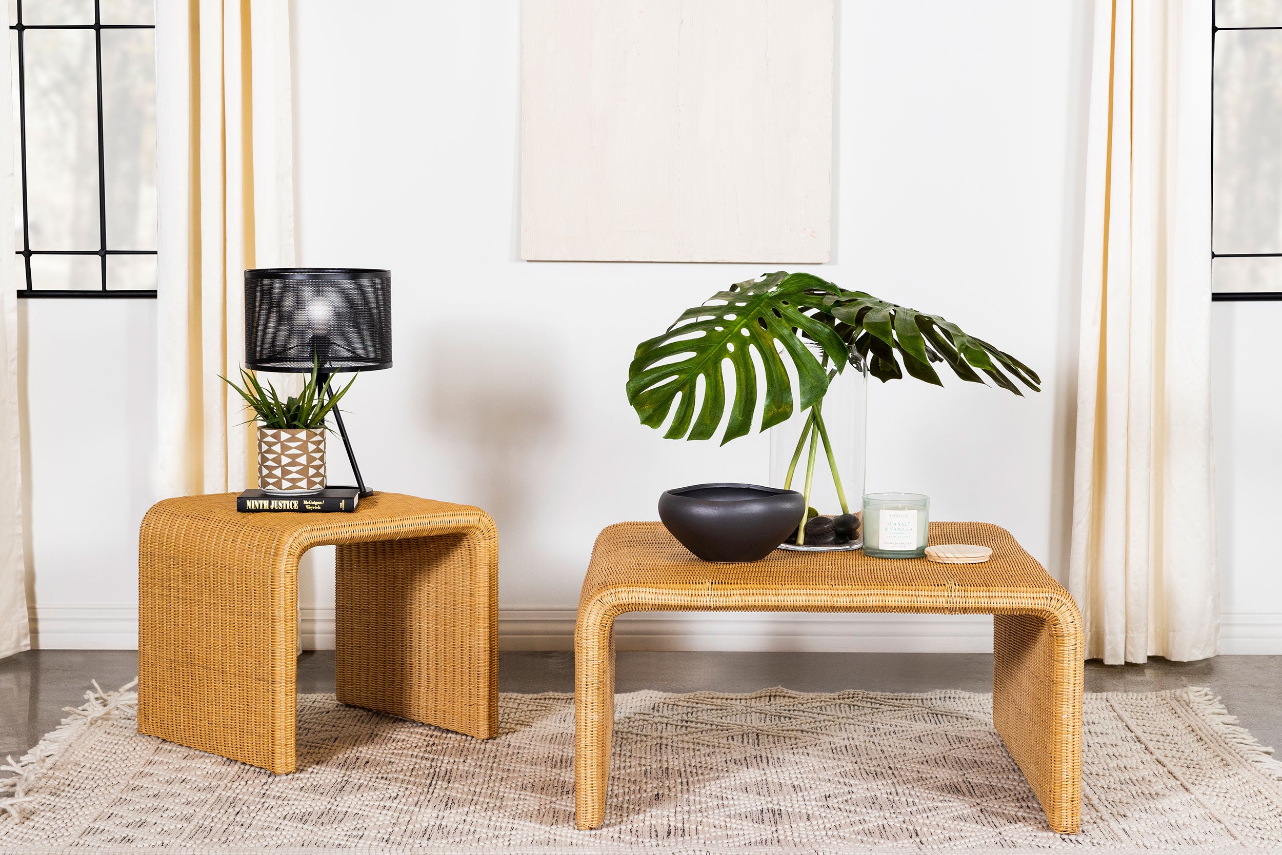 Dar Furniture - Coaster - Cahya 2-piece Rattan Coffee and End Table Set Natural - 709818-S2