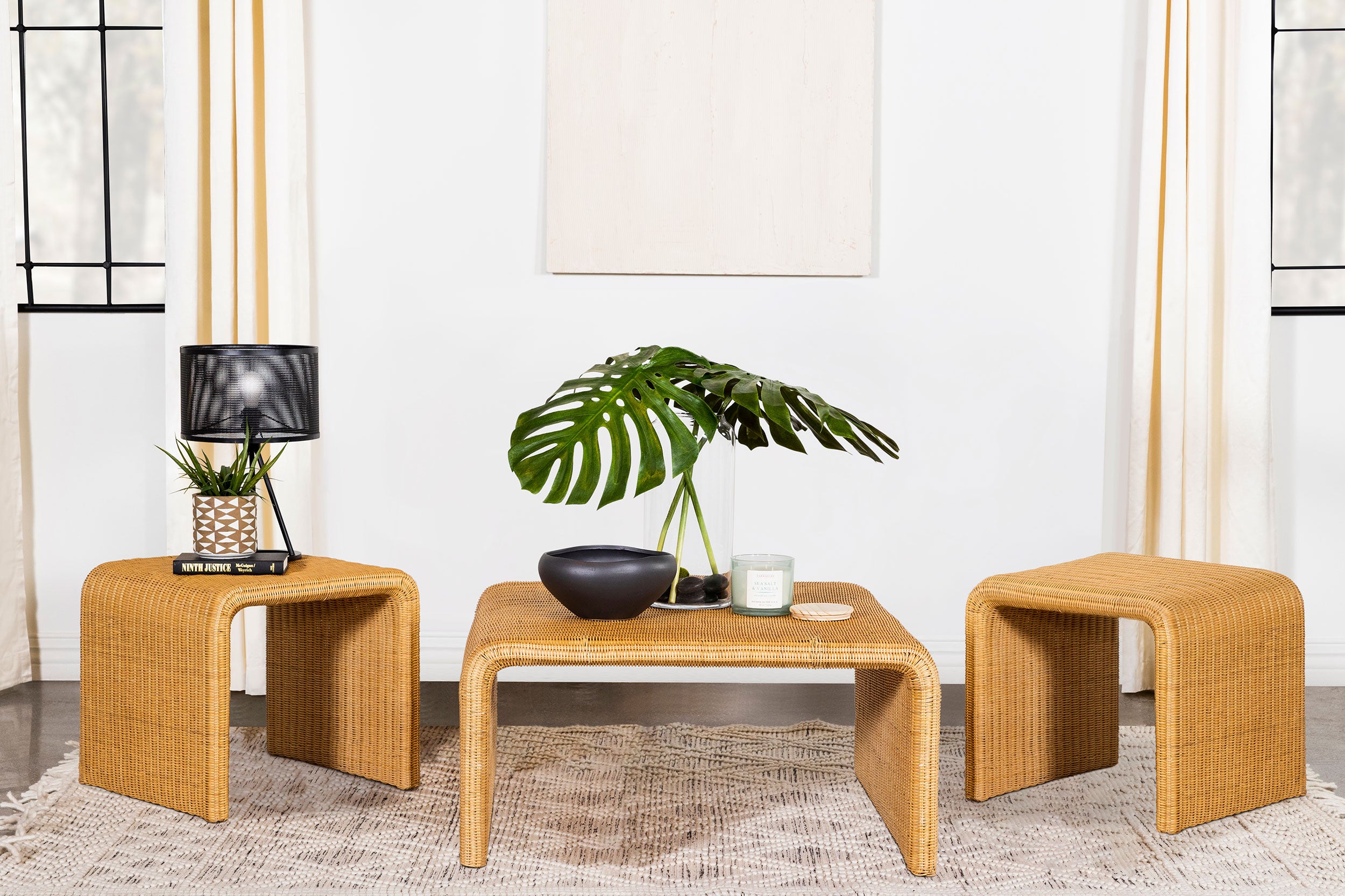 Dar Furniture - Coaster - Cahya 3-piece Rattan Coffee and End Table Set Natural - 709818-S3