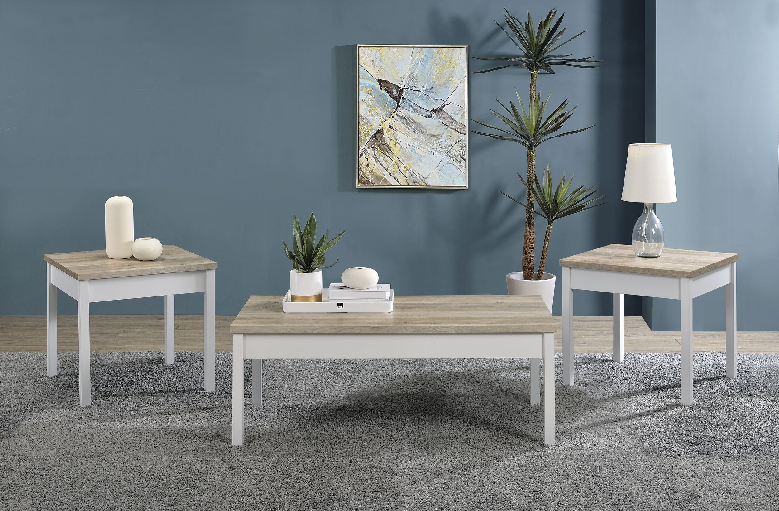 Dar Furniture - Coaster - Stacie 3-piece Coffee Table Set Distressed Pine and White - 709950