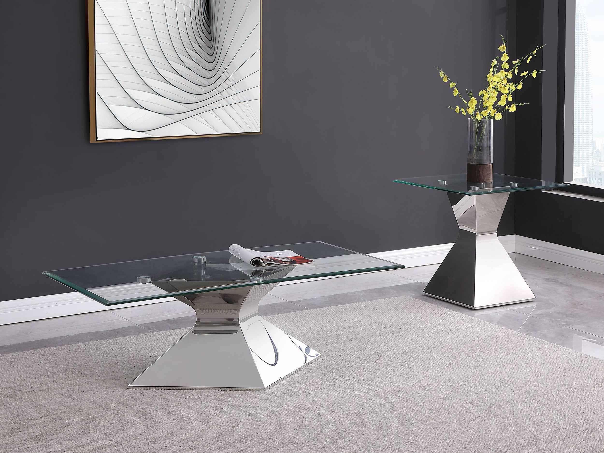 Dar Furniture - Coaster - Jenny 2-piece Rectangular Coffee and End Table Set Chrome - 710208-S2