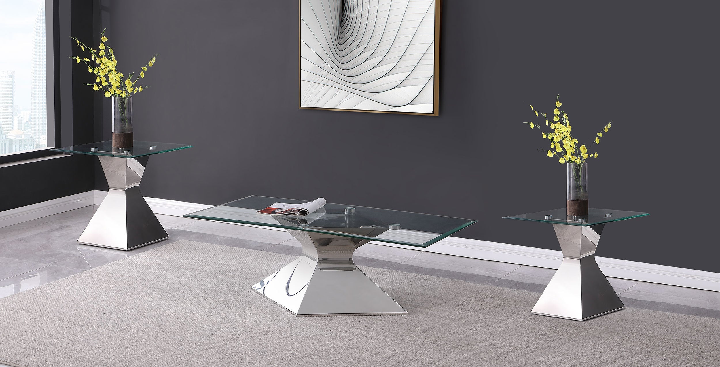 Dar Furniture - Coaster - Jenny 3-piece Rectangular Coffee and End Table Set Chrome - 710208-S3