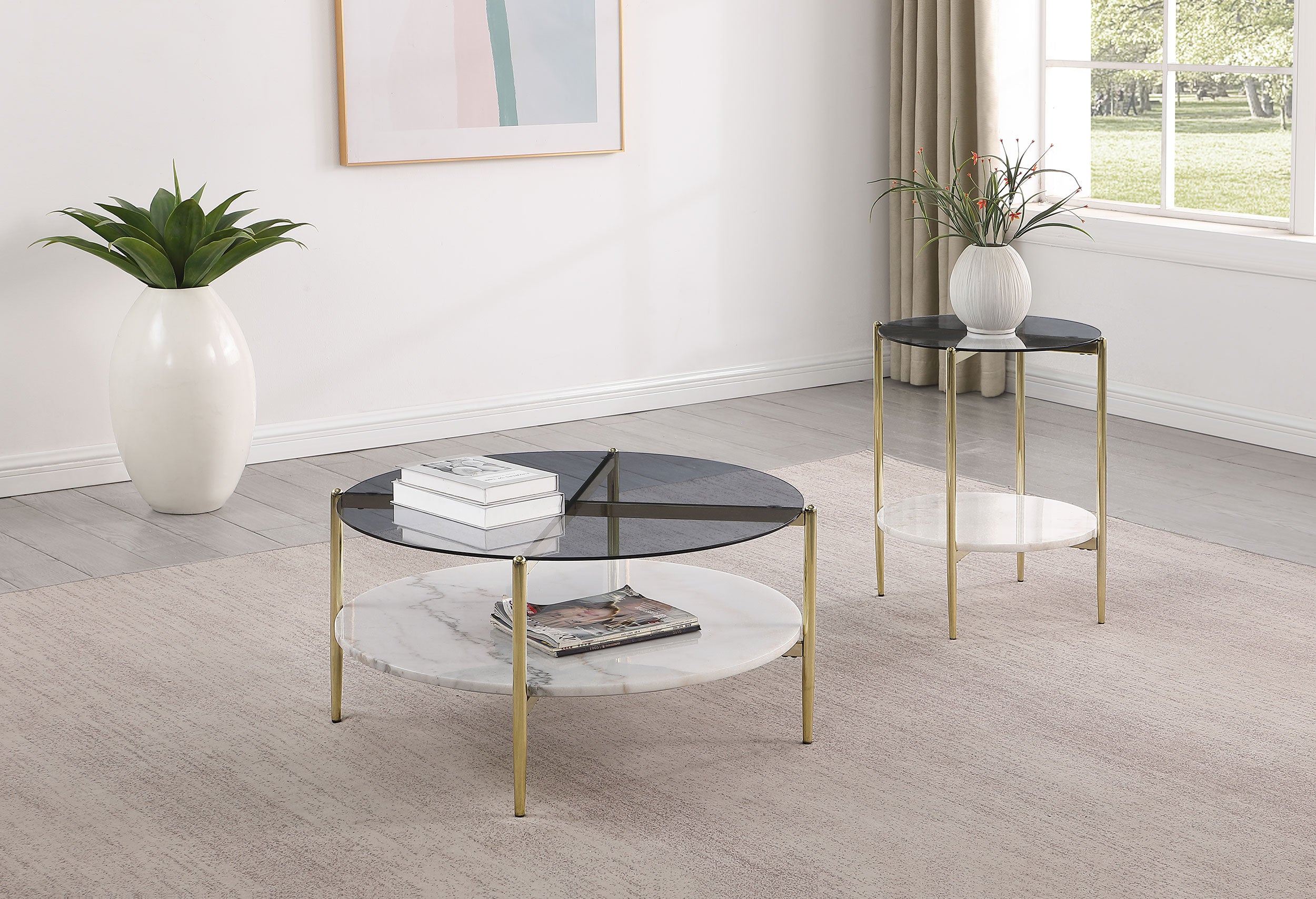 Dar Furniture - Coaster - Jonelle 2-piece Round Coffee and End Table Set Gold - 710338-S2