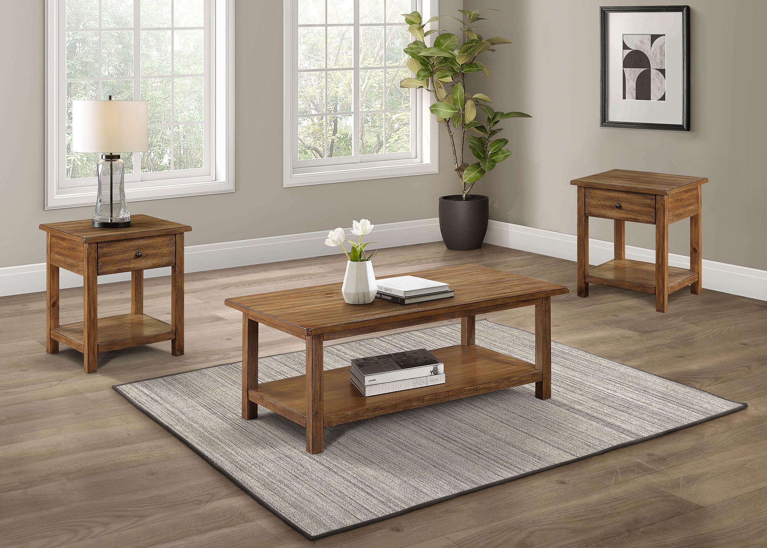 Dar Furniture - Coaster - Payne 3-piece Coffee and 1-drawer End Table Set Brown - 710548-S3