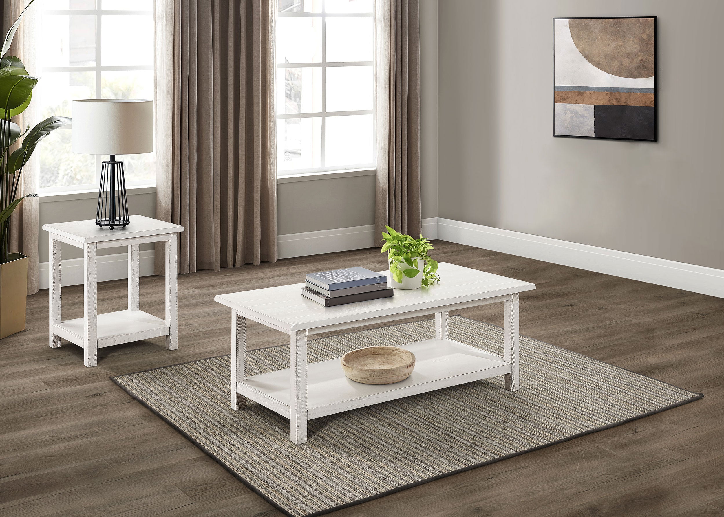 Dar Furniture - Coaster - Payne 2-piece Coffee and End Table Set Distressed White - 710558-S2A
