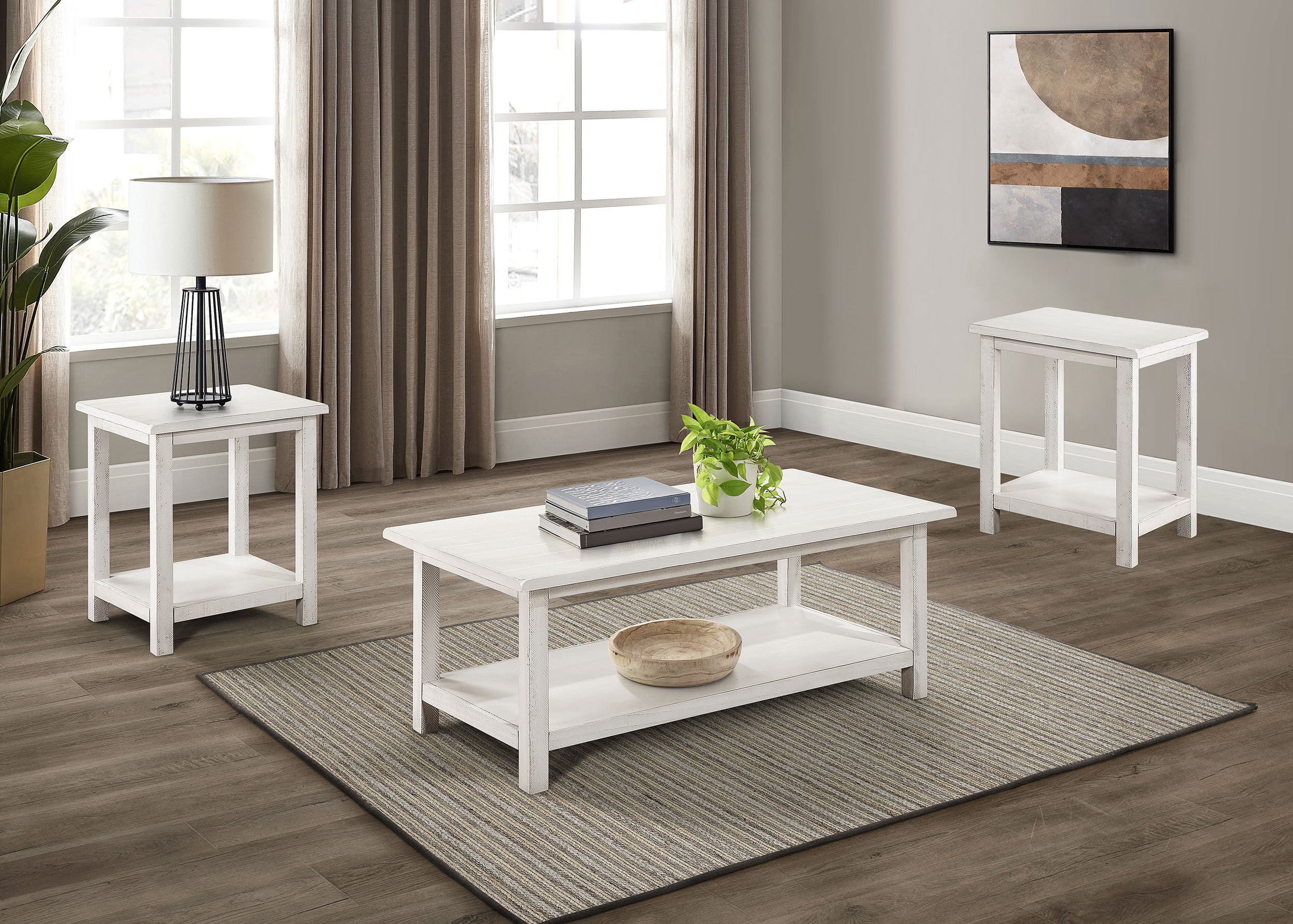 Dar Furniture - Coaster - Payne 3-piece Coffee and End Table Set Distressed White - 710558-S3A