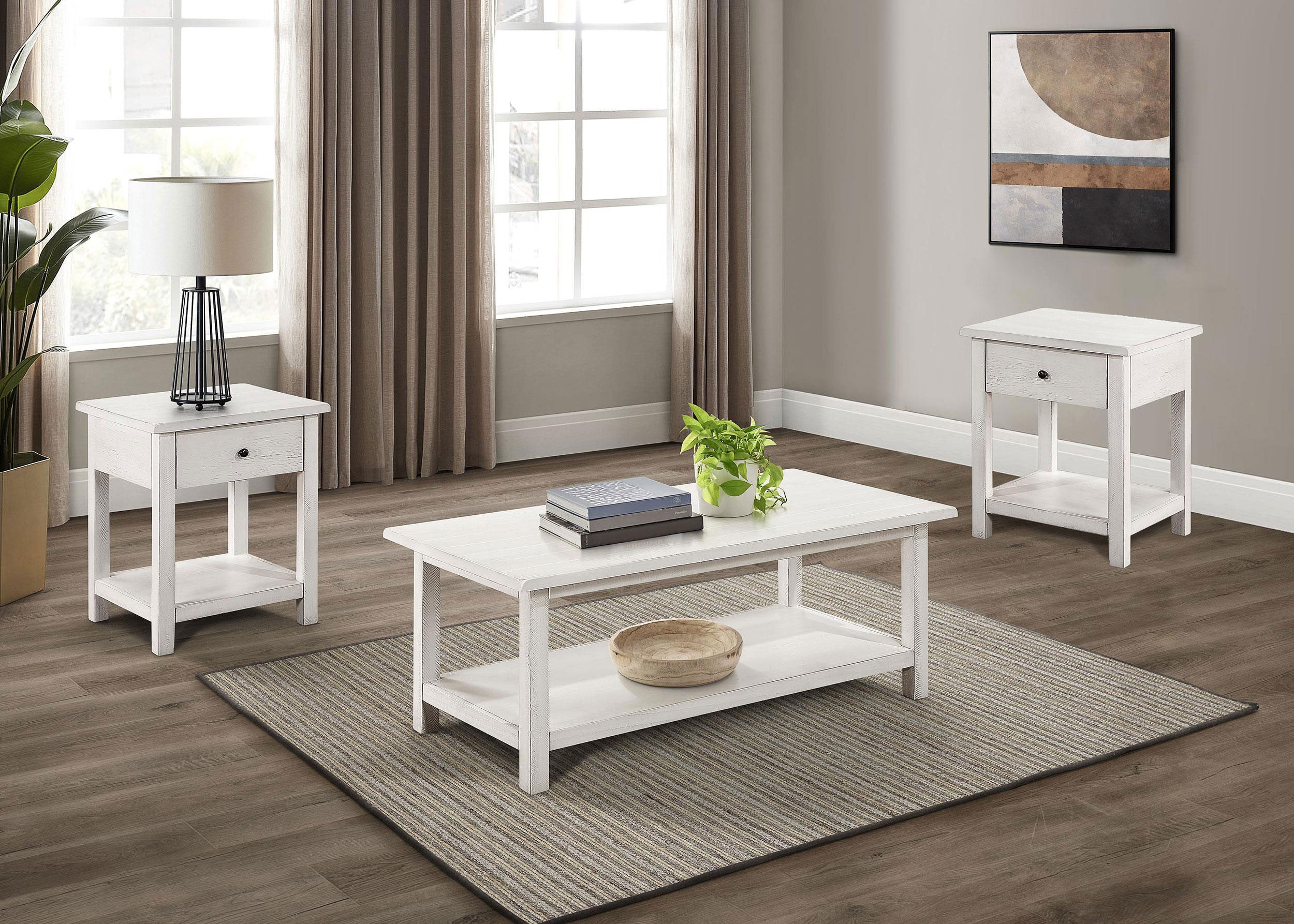 Dar Furniture - Coaster - Payne 3-piece Coffee and 1-drawer End Table Set White - 710558-S3