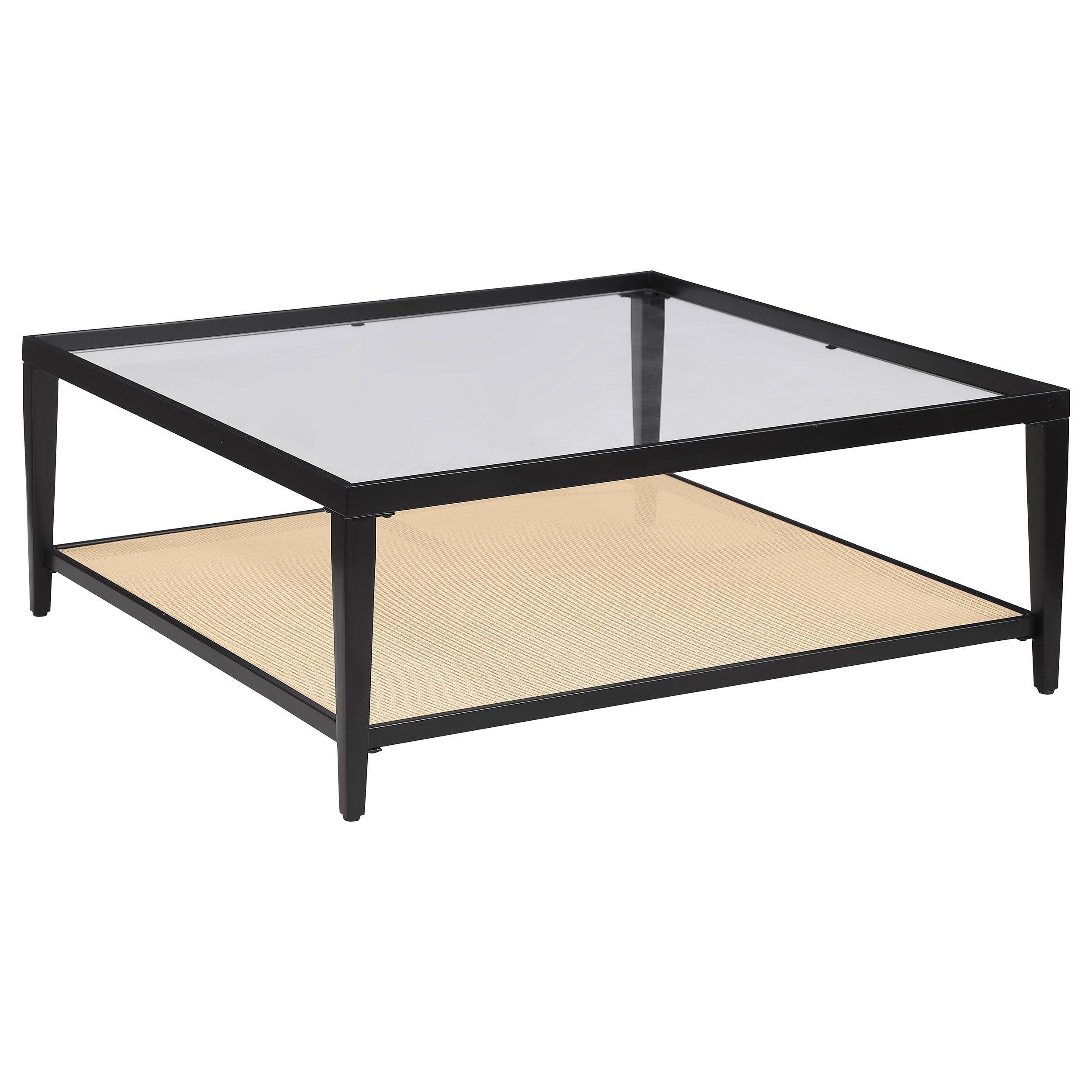 Dar Furniture - Coaster - Amherst Glass Top Metal with Cane Shelf Coffee Table Black - 710658