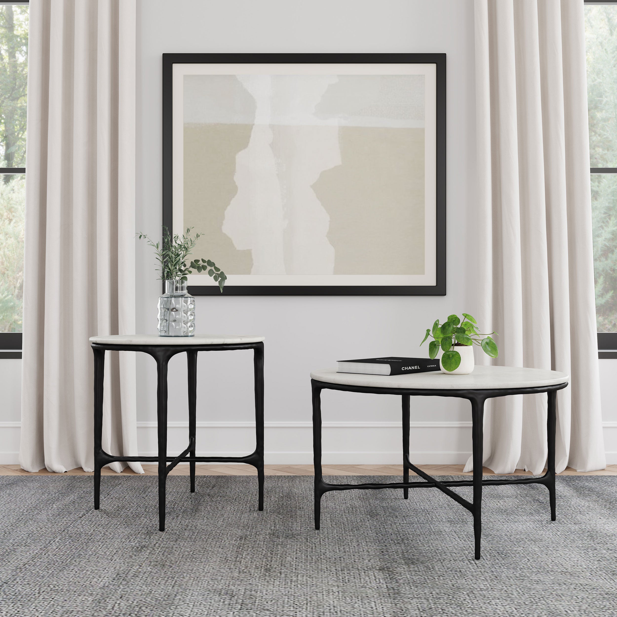 Dar Furniture - Coaster - Hermas 2-piece Round Marble Coffee and End Table Set White - 710738-S2
