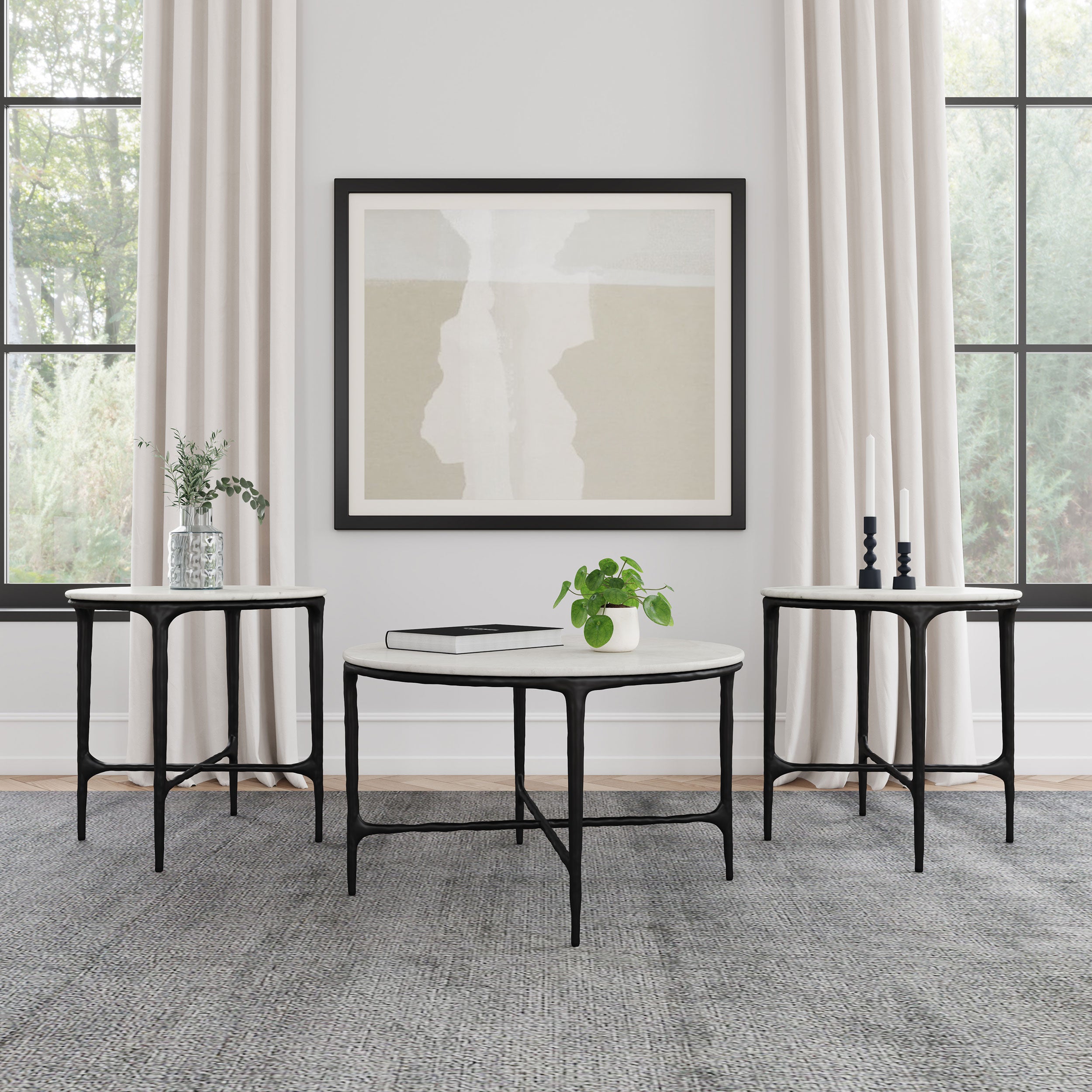 Dar Furniture - Coaster - Hermas 3-piece Round Marble Coffee and End Table Set White - 710738-S3