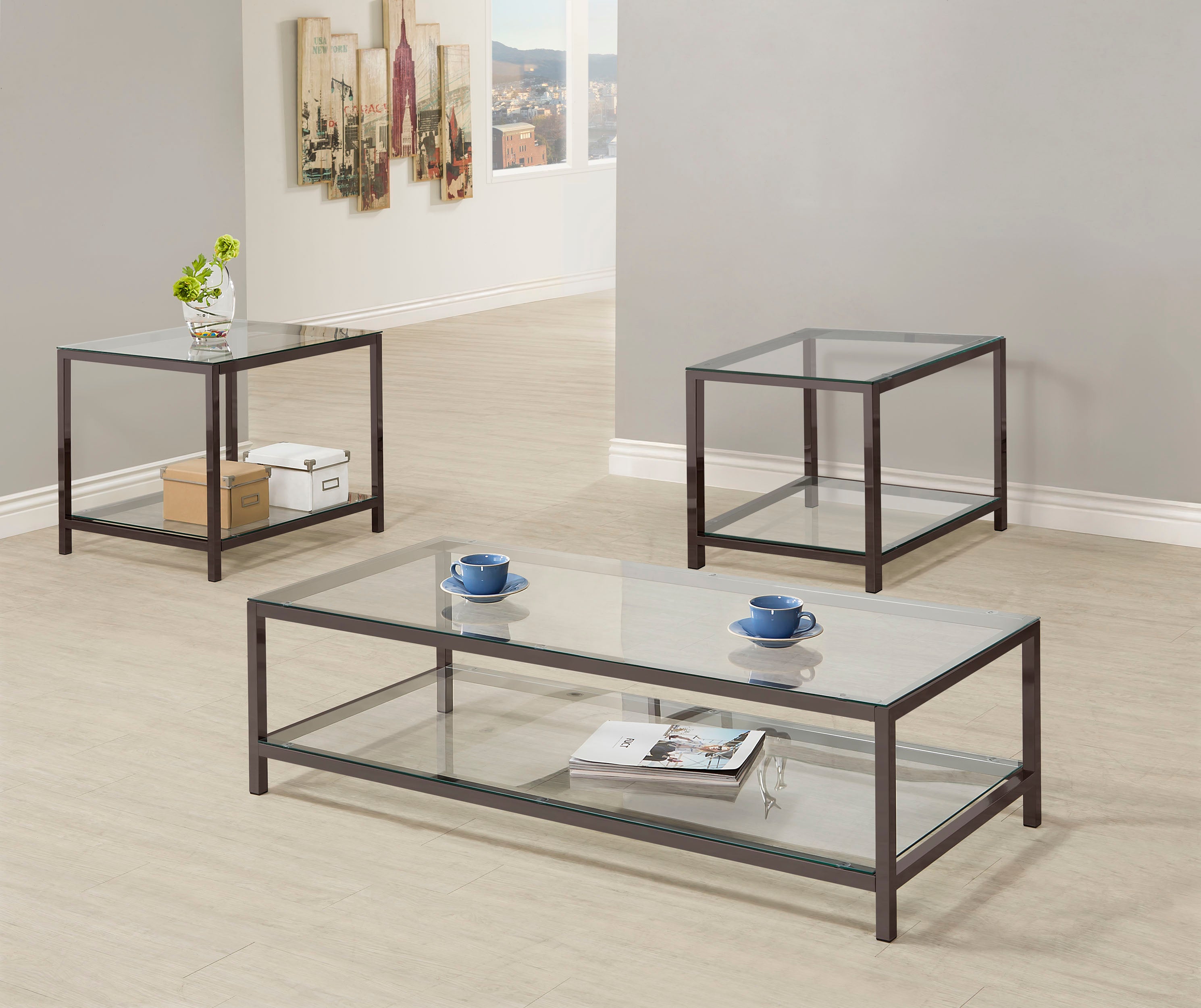 Dar Furniture - Coaster - Trini 3-piece Coffee and End Table Set Black Nickel - 720228-S3
