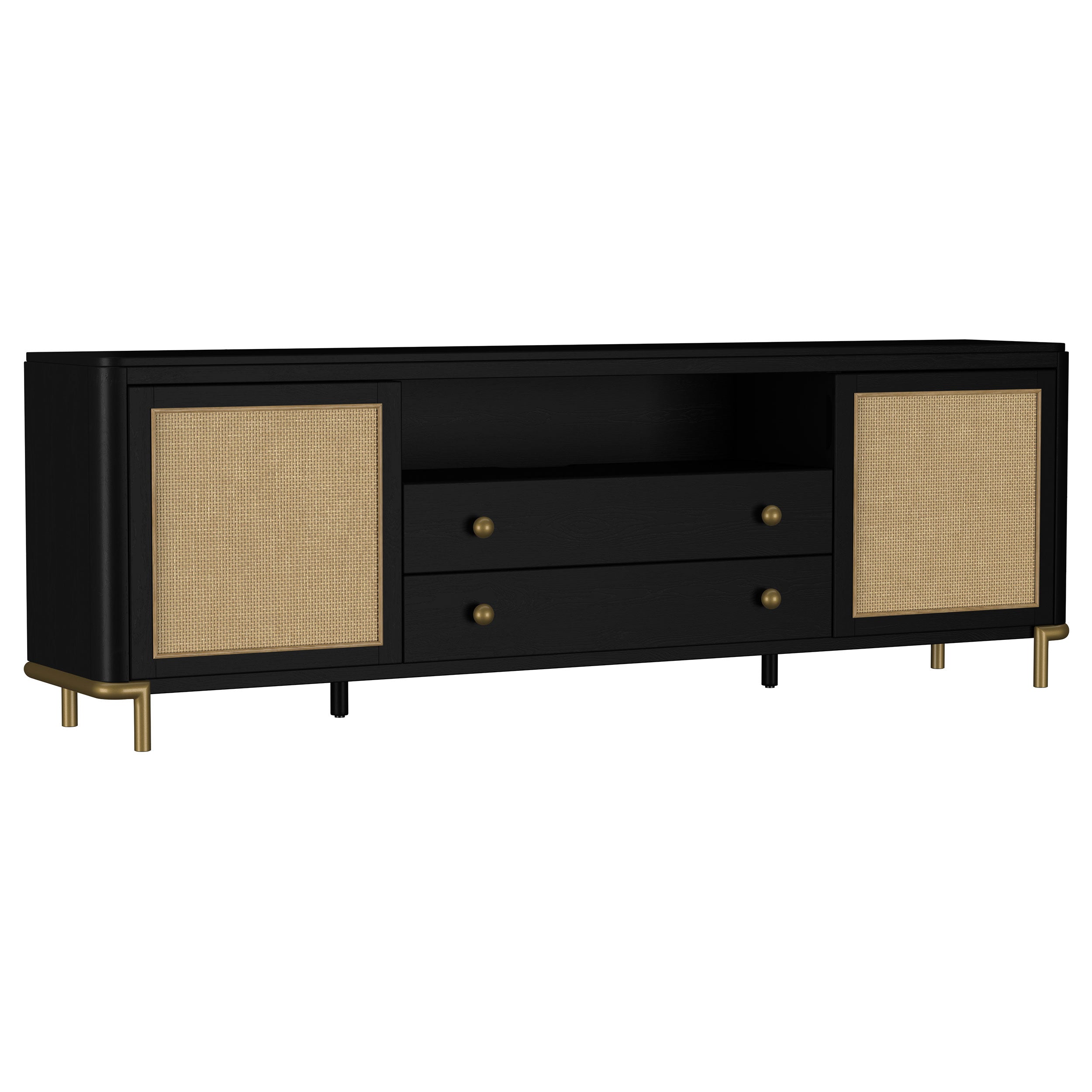 Dar Furniture - Coaster - Arini Rattan Cane 2-door TV Stand Media Console Black - 720263