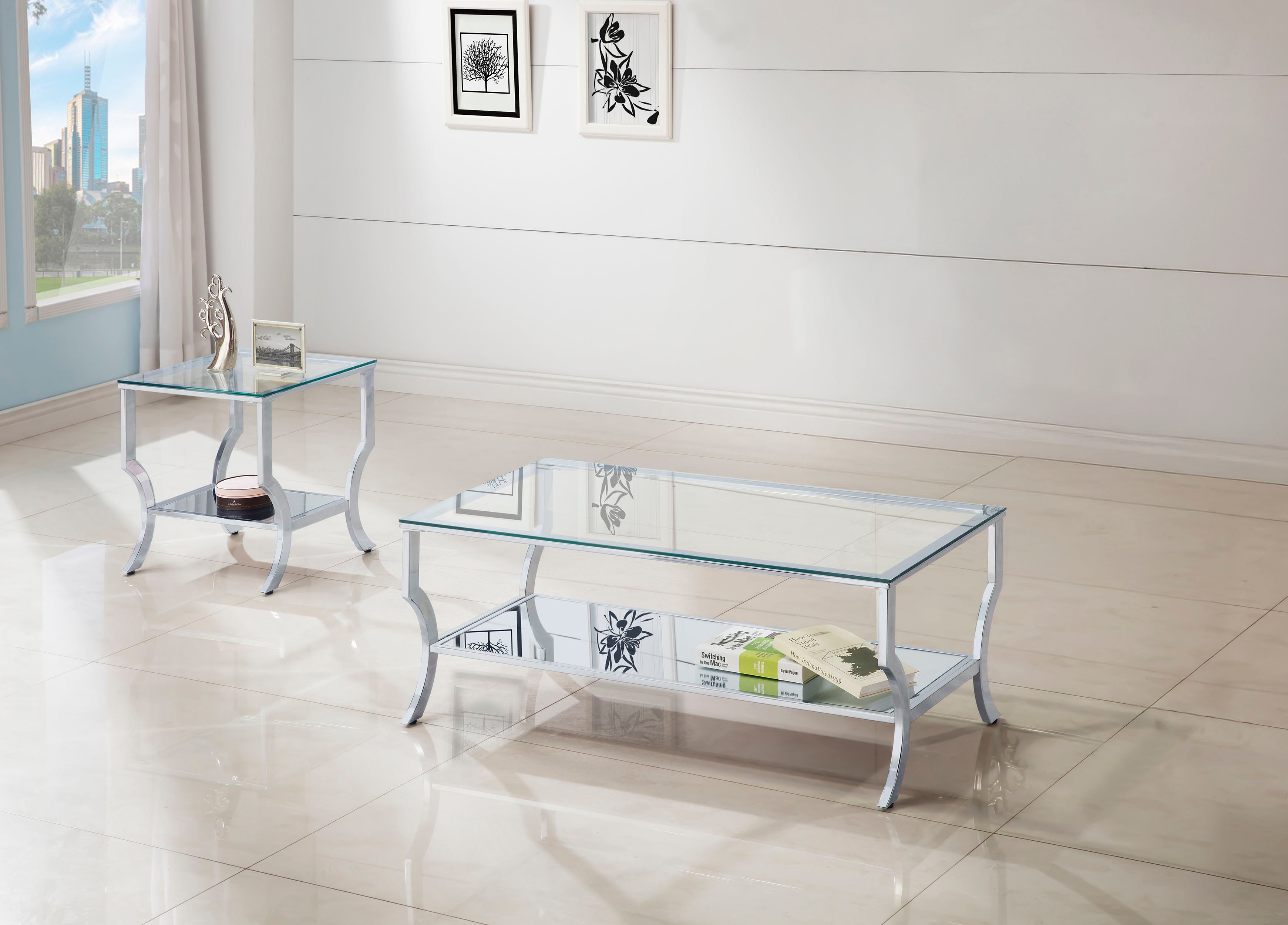 Dar Furniture - Coaster - Saide 2-piece Glass Top Coffee and End Table Set Chrome - 720338-S2