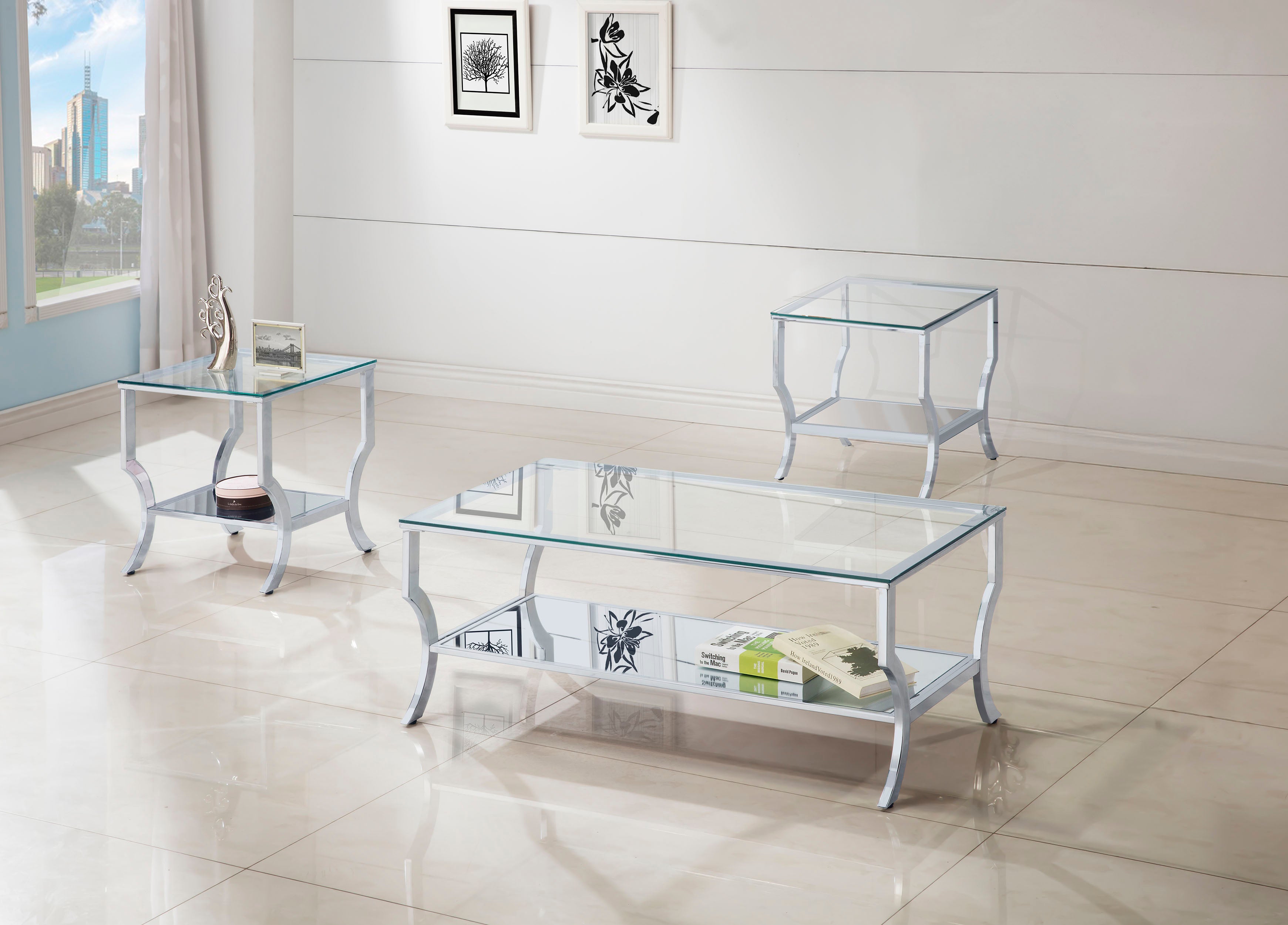Dar Furniture - Coaster - Saide 3-piece Glass Top Coffee and End Table Set Chrome - 720338-S3