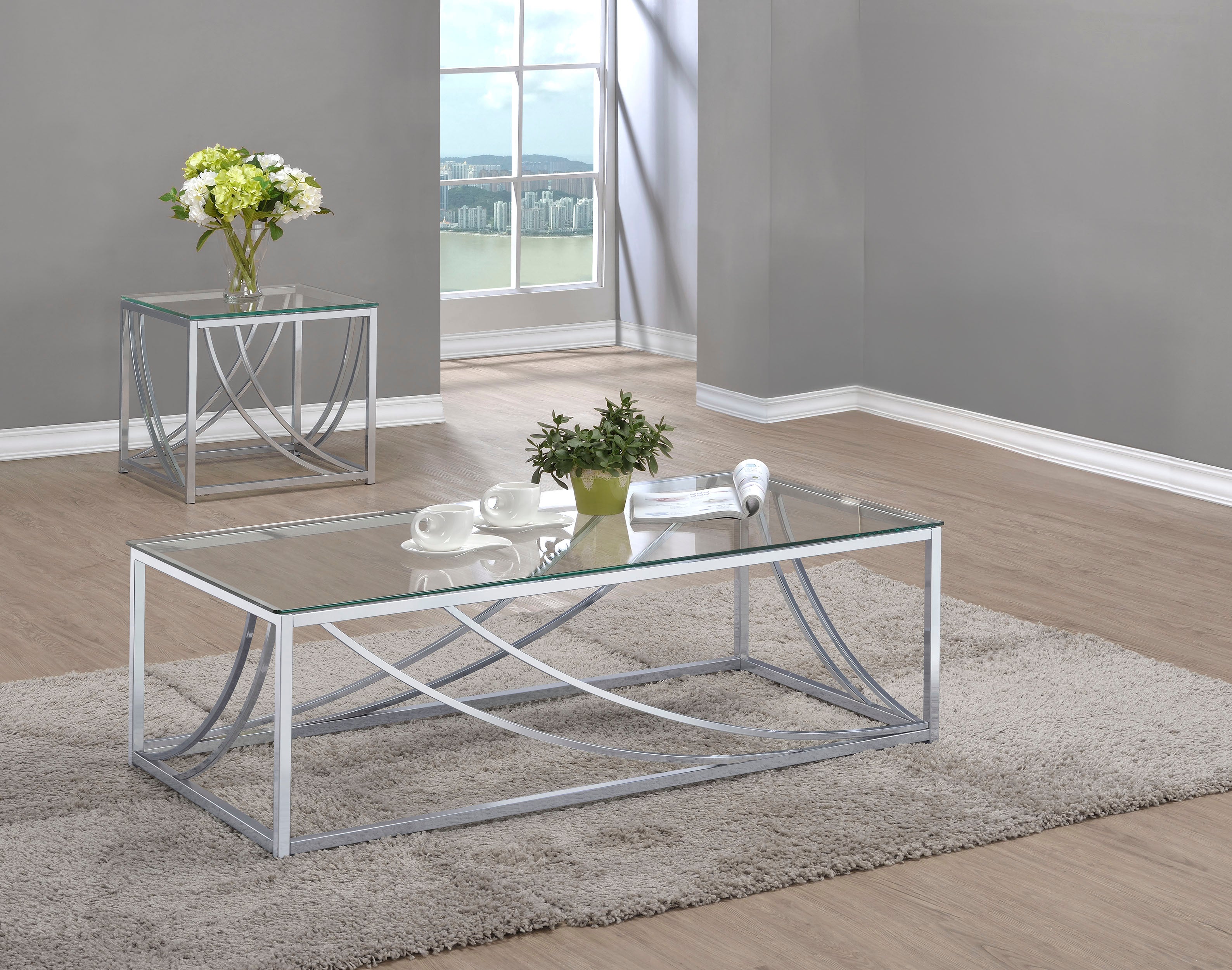 Dar Furniture - Coaster - Lille 2-piece Glass Top Coffee And End Table Set Chrome - 720498-S2