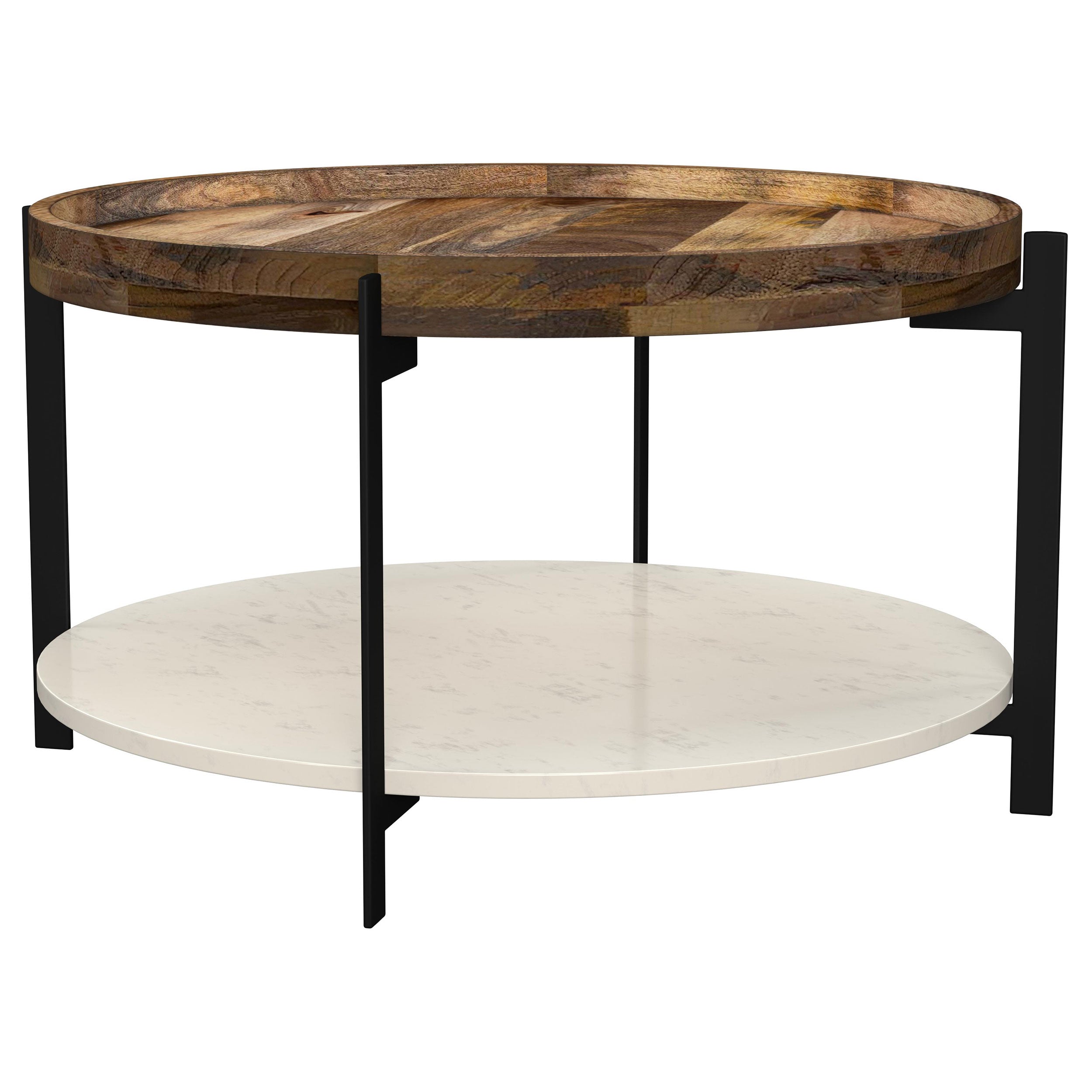 Dar Furniture - Coaster - Adhvik Round Wood Top Marble Shelf Coffee Table Natural - 721888