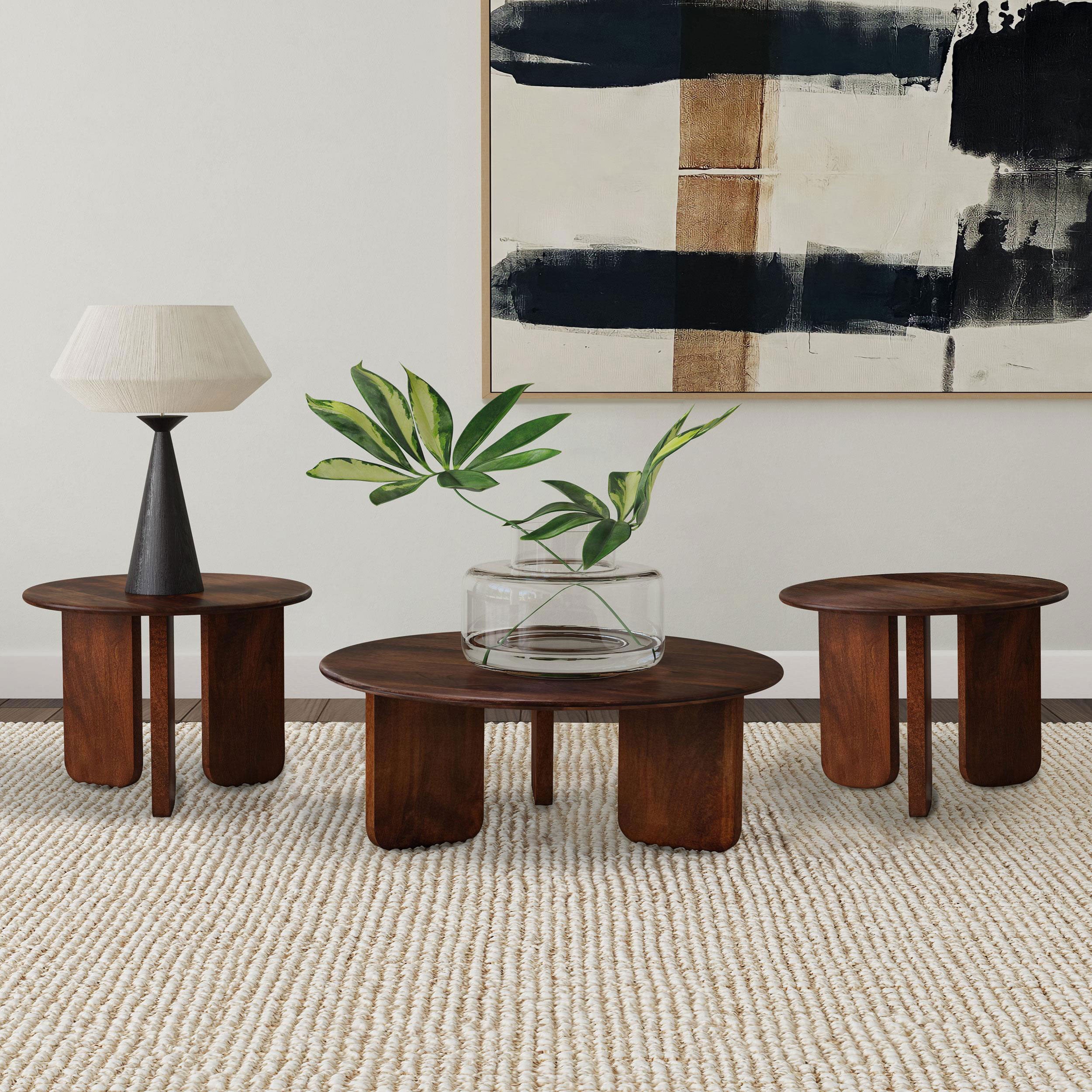 Dar Furniture - Coaster - Dale 3-piece Solid Wood Coffee and End Table Set Brown - 721998-S3