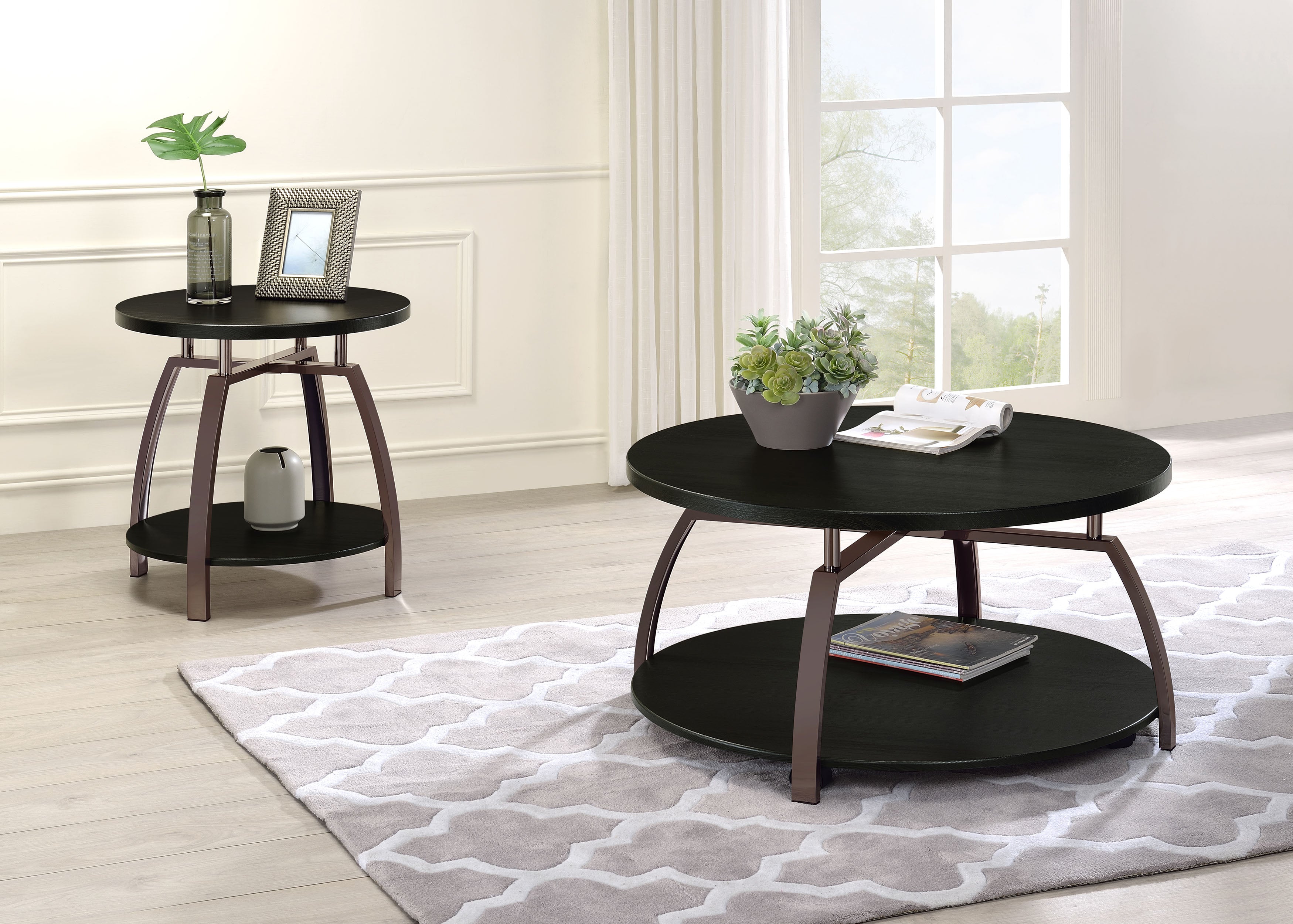 Dar Furniture - Coaster - Dacre 2-piece Round Coffee and End Table Set Dark Charcoal - 722208-S2