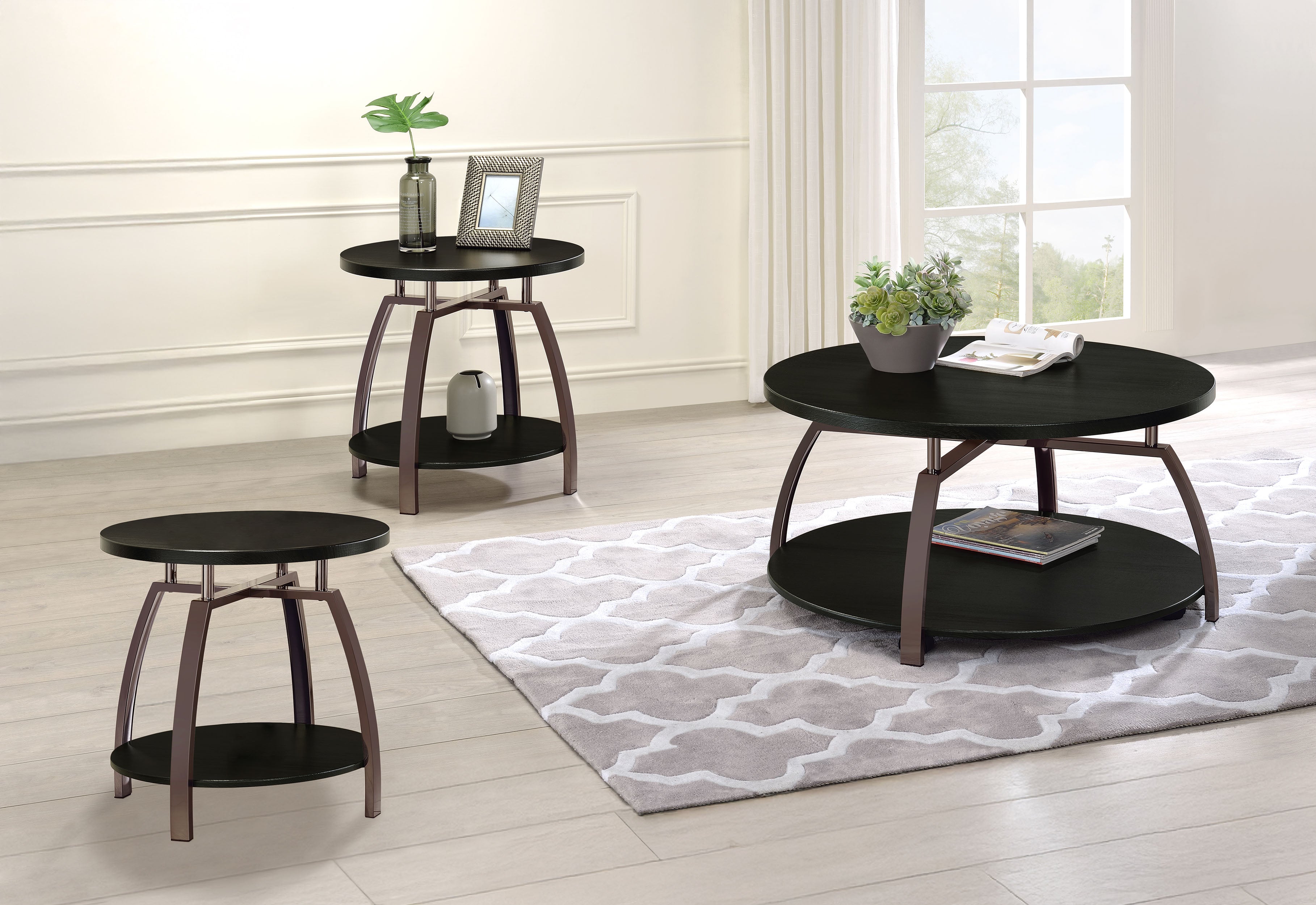 Dar Furniture - Coaster - Dacre 3-piece Round Coffee and End Table Set Dark Charcoal - 722208-S3