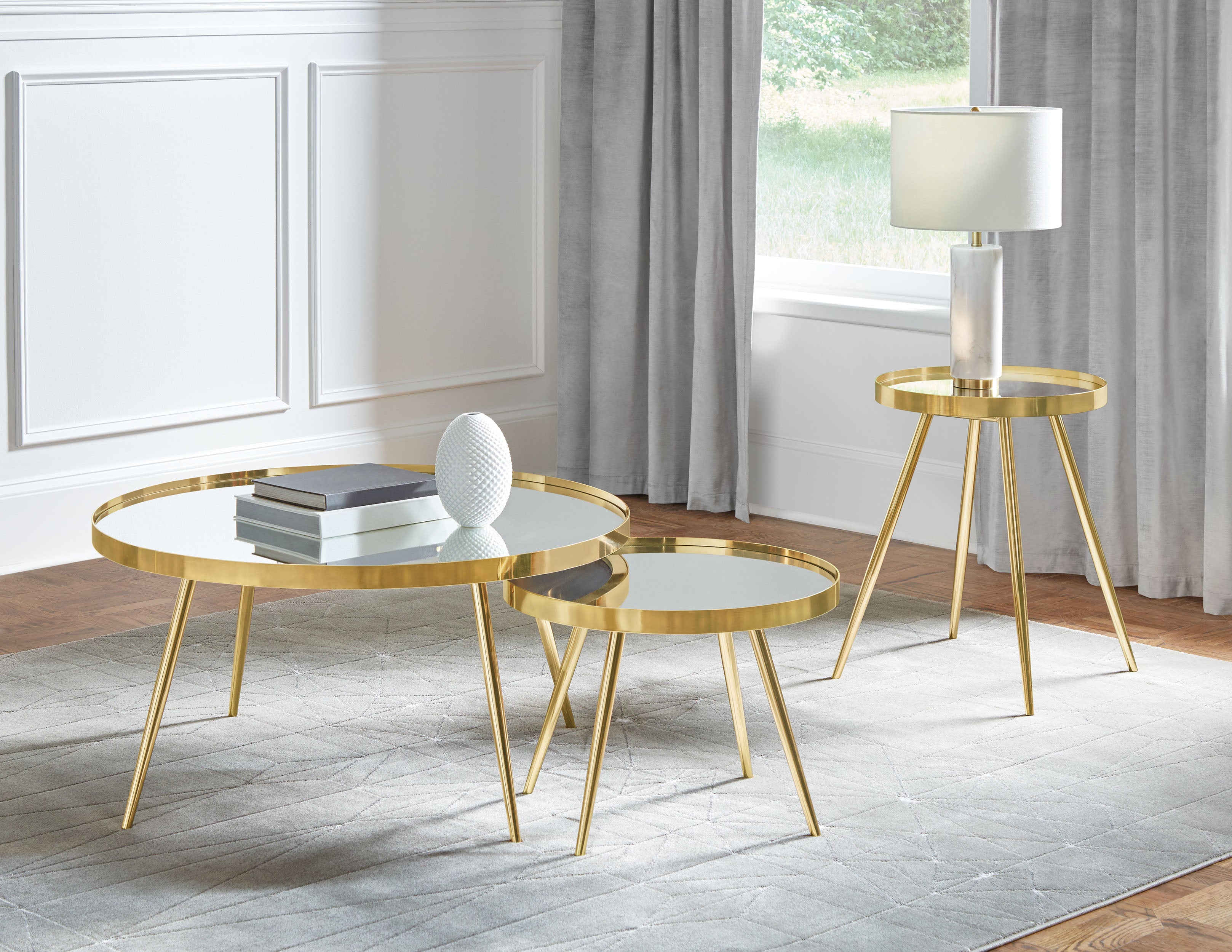Dar Furniture - Coaster - Kaelyn 3-piece Round Coffee and End Table Set Gold - 723918-S2
