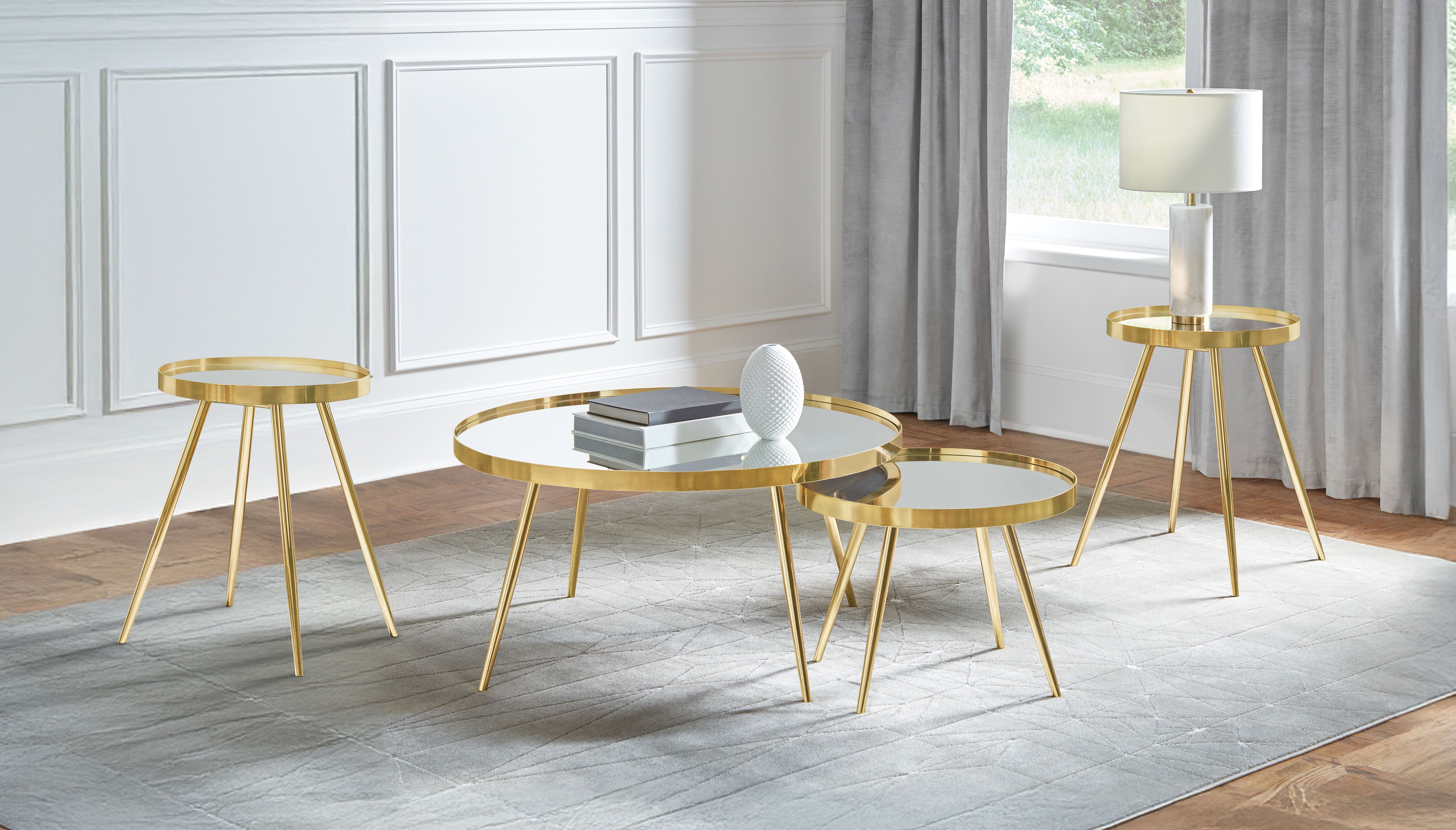 Dar Furniture - Coaster - Kaelyn 4-piece Round Coffee and End Table Set Gold - 723918-S3