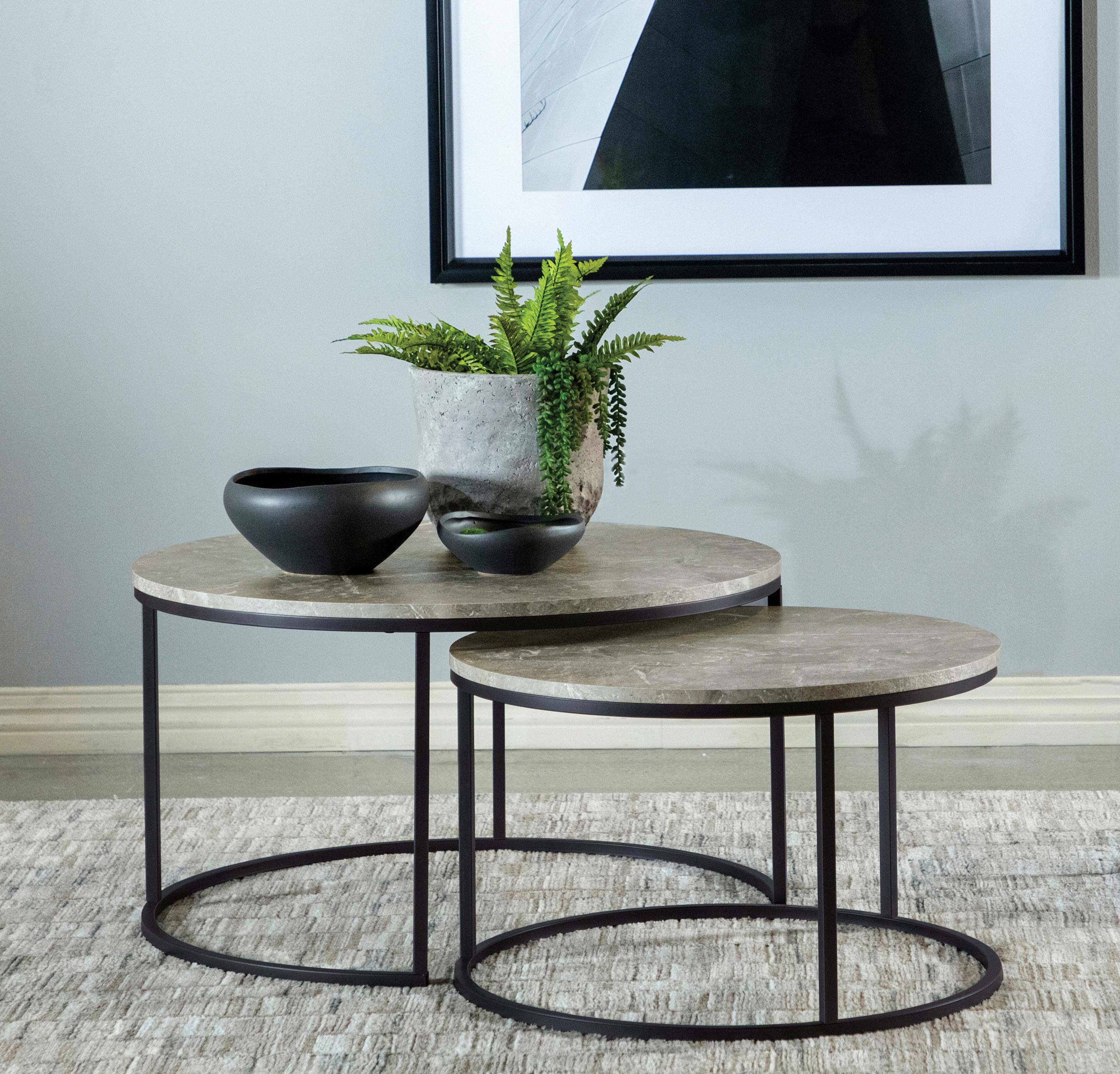 Dar Furniture - Coaster - Lainey 2-piece Round Faux Marble Nesting Coffee Table Grey - 736028