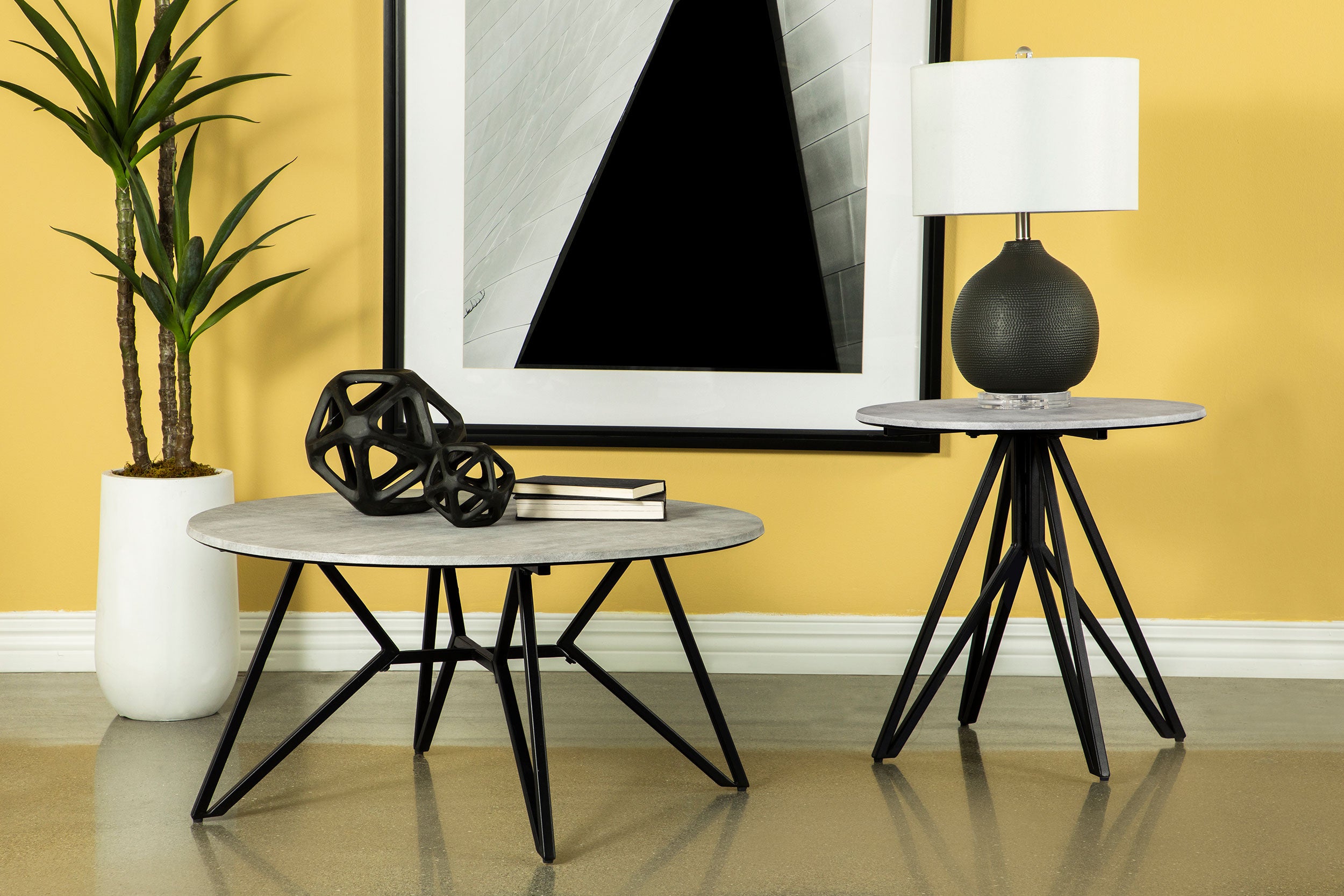 Dar Furniture - Coaster - Hadi 2-piece Round SmartTop Coffee and End Table Set Cement - 736178-S2