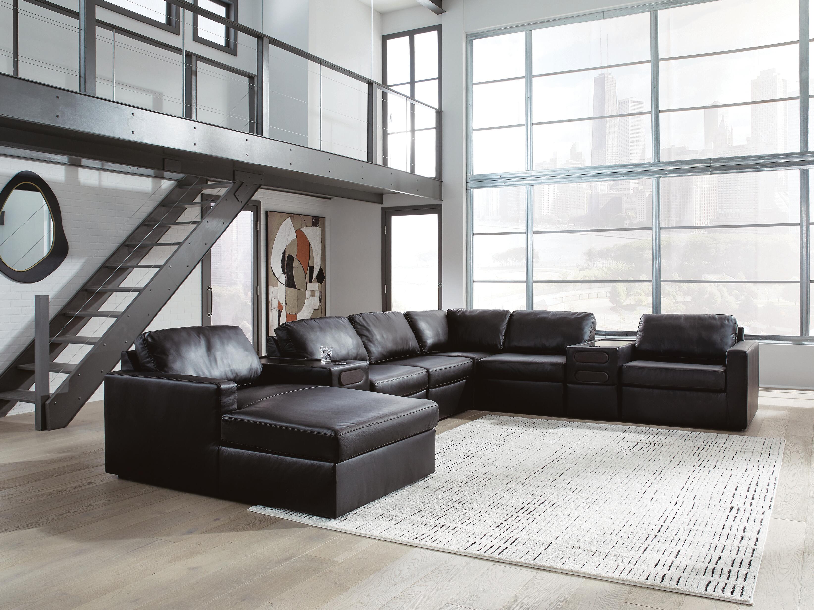 Dar Furniture - Ashley Furniture - Modmax II 8-Piece Sectional with Chaise and Audio Consoles - RAF 8-Piece Sectional with Chaise and Audio Consoles / Black - 74305S47