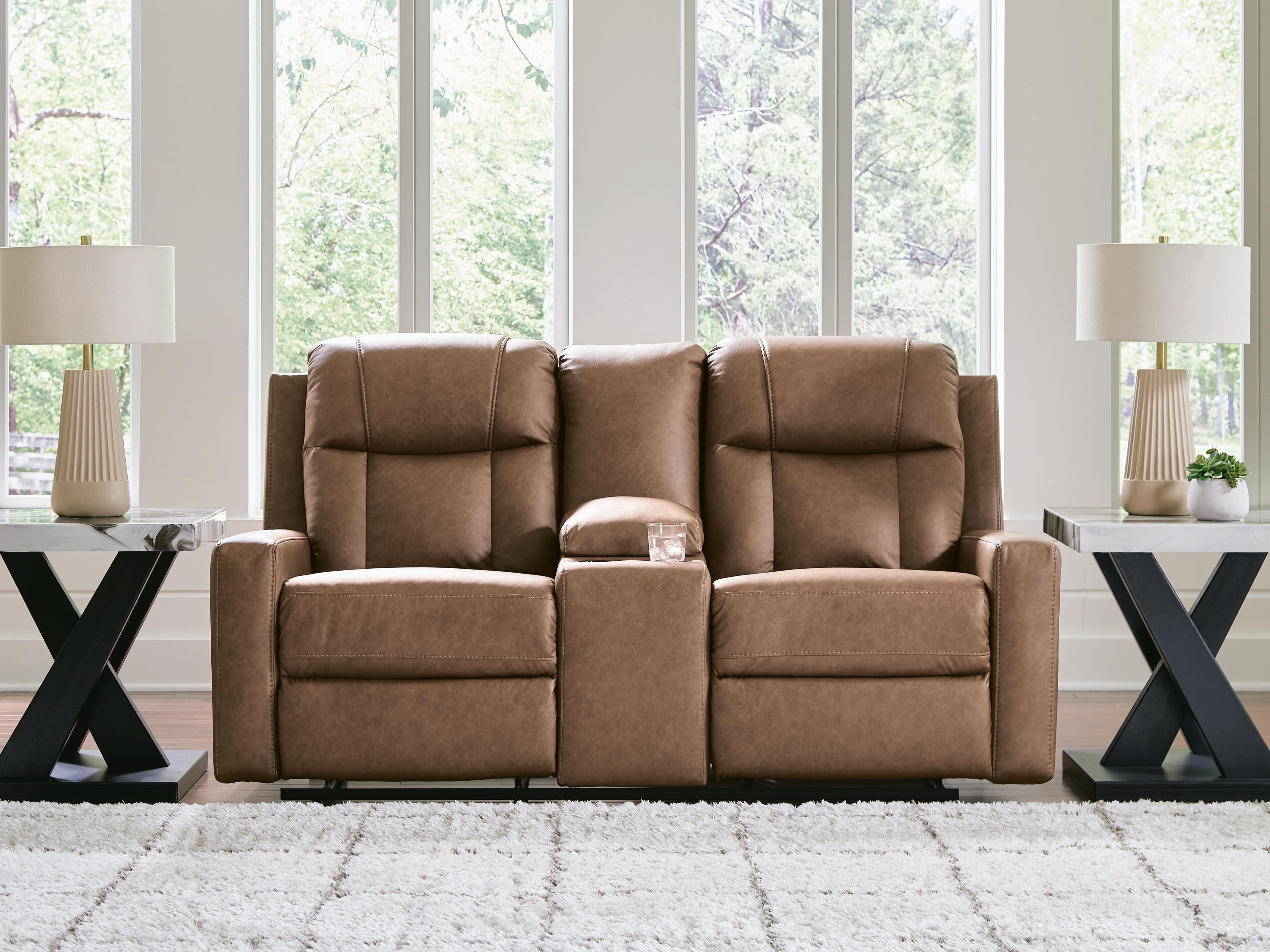 Dar Furniture - Ashley Furniture - Mackmenville Reclining Loveseat with Console - DBL Rec Loveseat w/Console / Caramel - 7471494