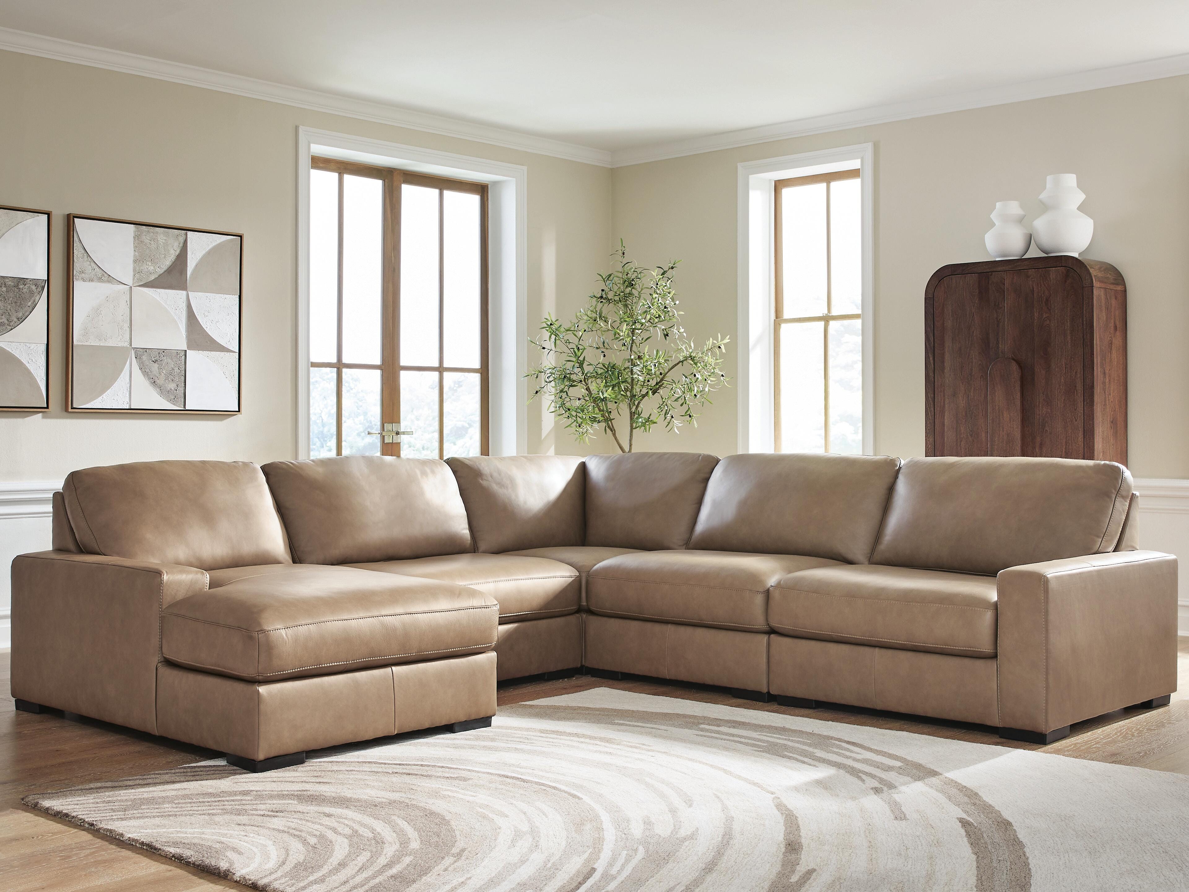 Dar Furniture - Ashley Furniture - Veronella 5-Piece Sectional with Chaise - RAF 5-Piece Sectional with Chaise / Sahara - 76106S12