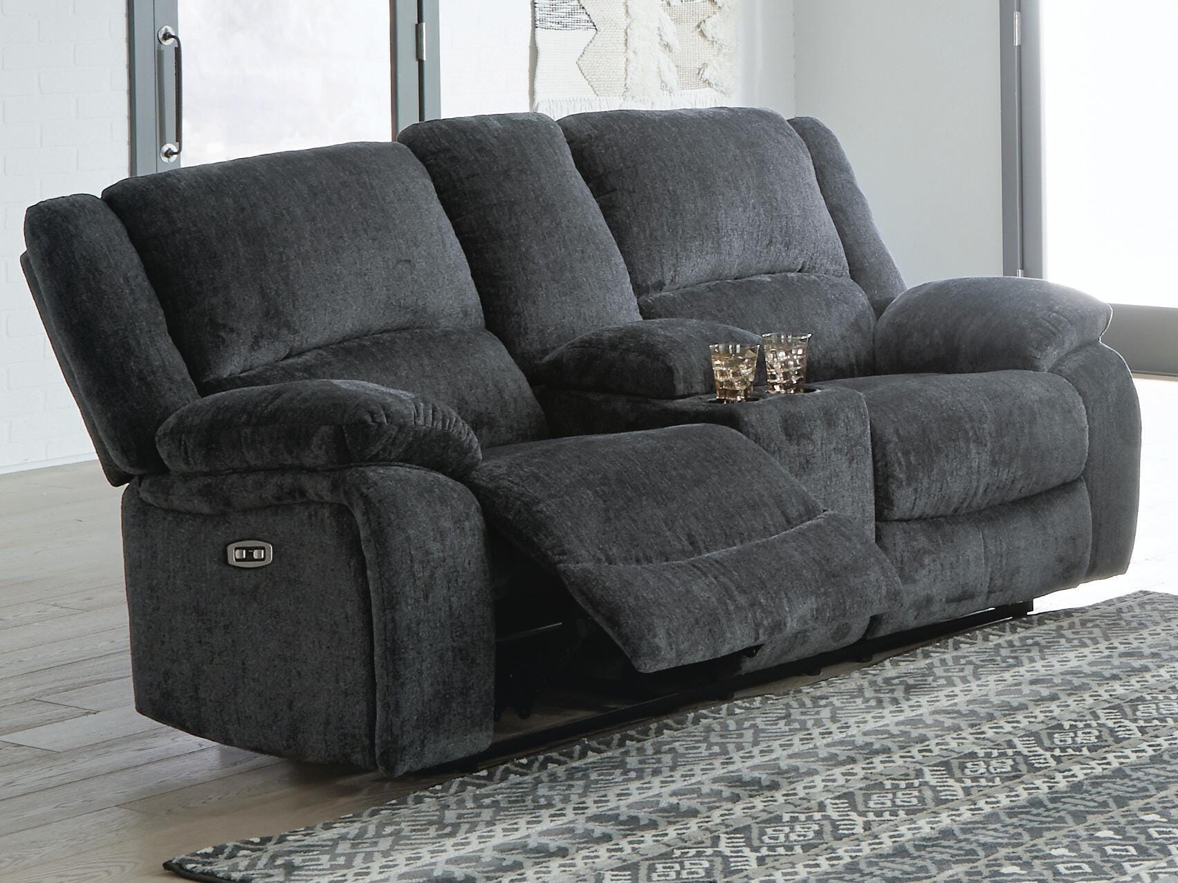 Dar Furniture - Ashley Furniture - Draycoll Power Reclining Loveseat with Console - DBL REC PWR Loveseat w/Console / Slate - 7650496