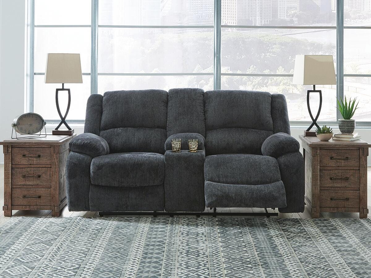 Dar Furniture - Ashley Furniture - Draycoll Reclining Loveseat with Console - DBL Rec Loveseat w/Console / Slate - 7650494