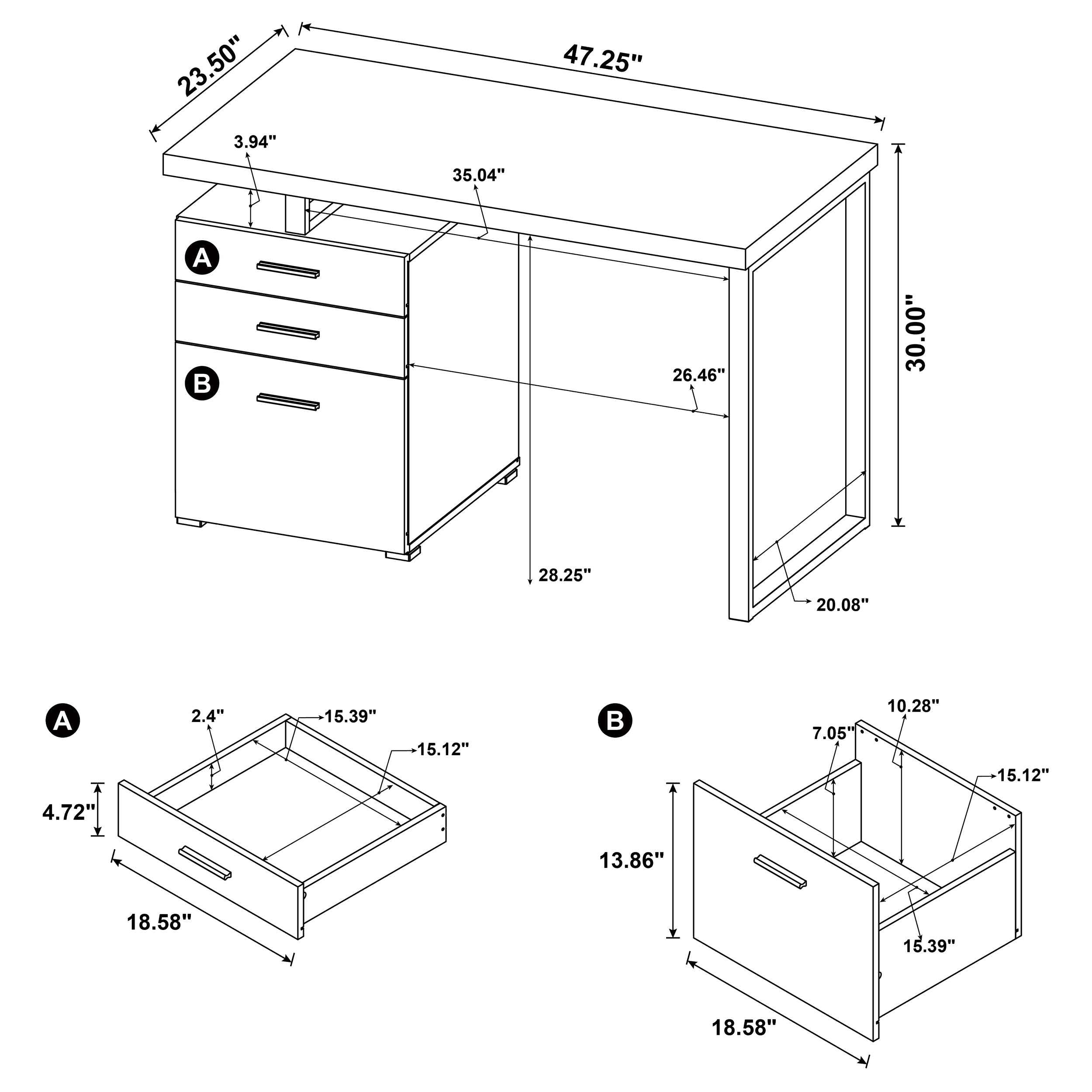 Brennan 47-inch 3-drawer Office Computer Desk White