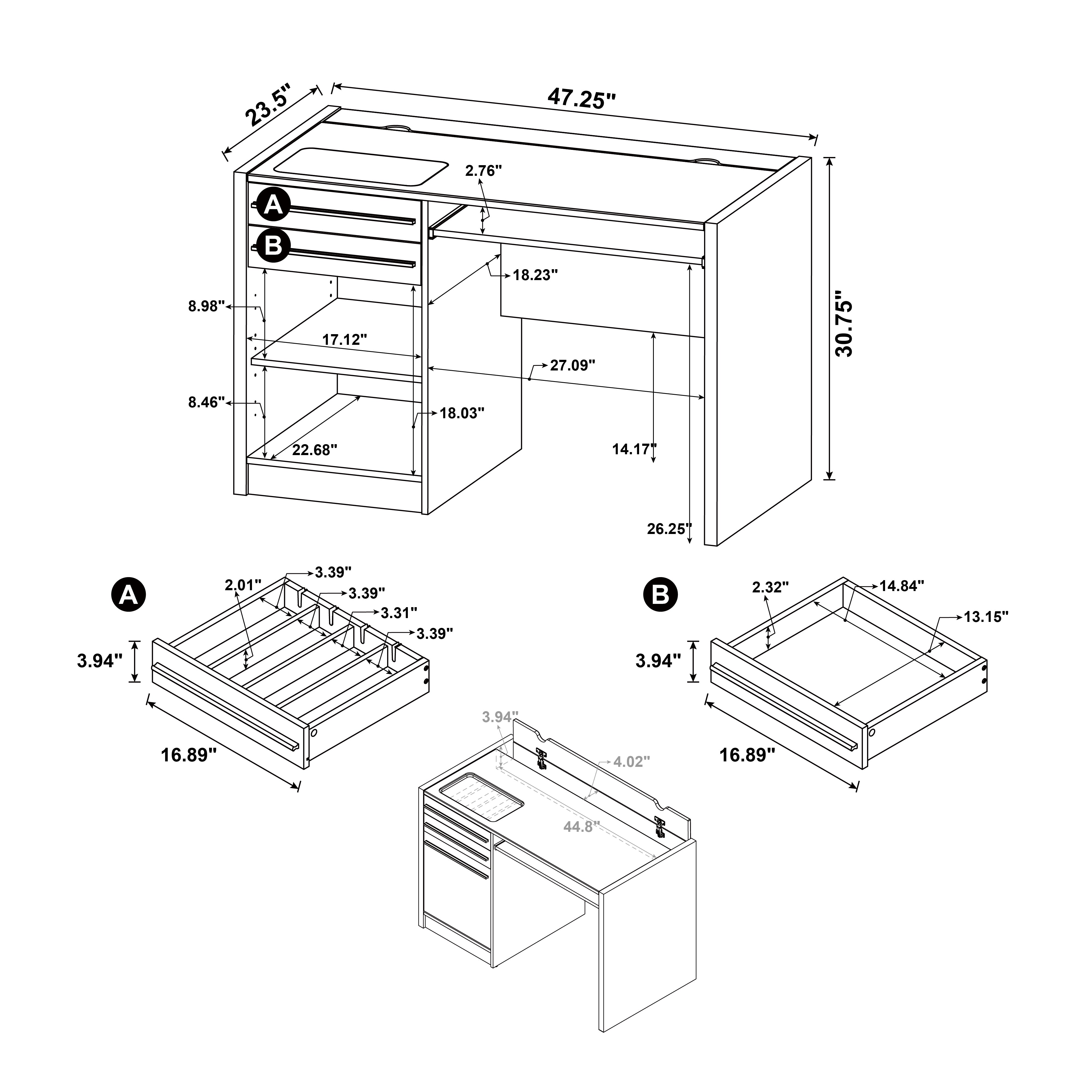Halston 47-inch 2-drawer Office Desk with Cabinet Cappuccino