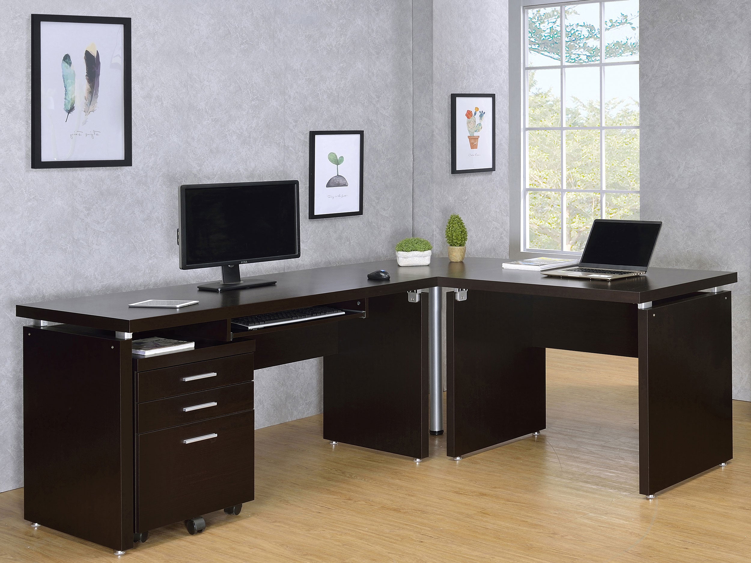 Dar Furniture - Coaster - Skylar L-Shape Desk with Mobile File Cabinet Cappuccino - 800891-S4