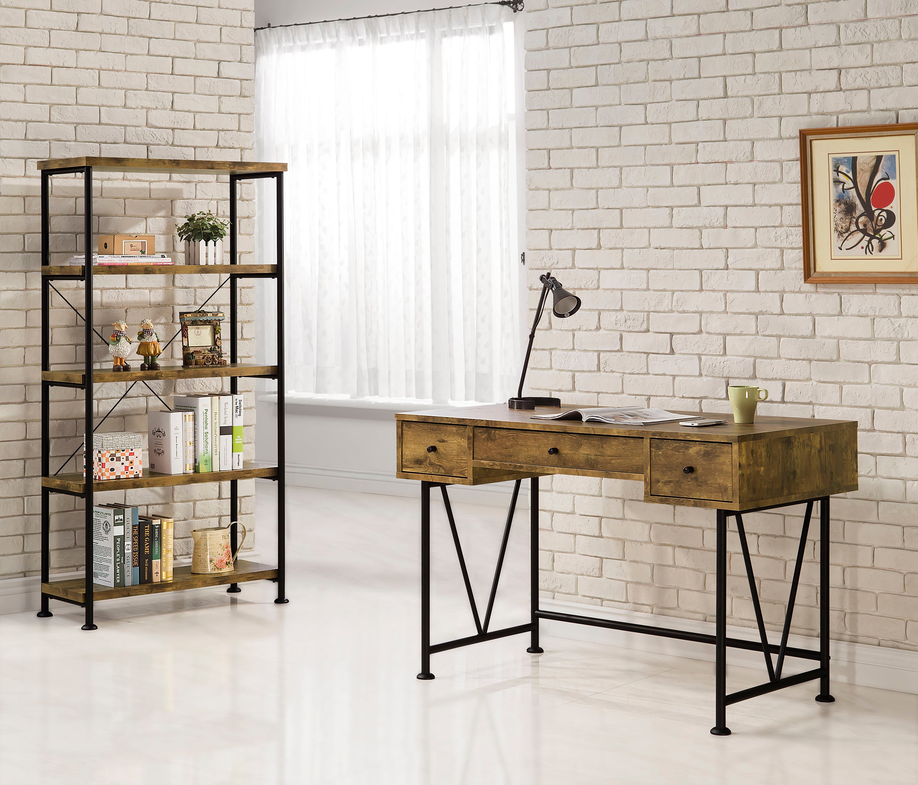 Dar Furniture - Coaster - Analiese 2-piece Computer Desk Bookcase Set Rustic Nutmeg - 801541-S2