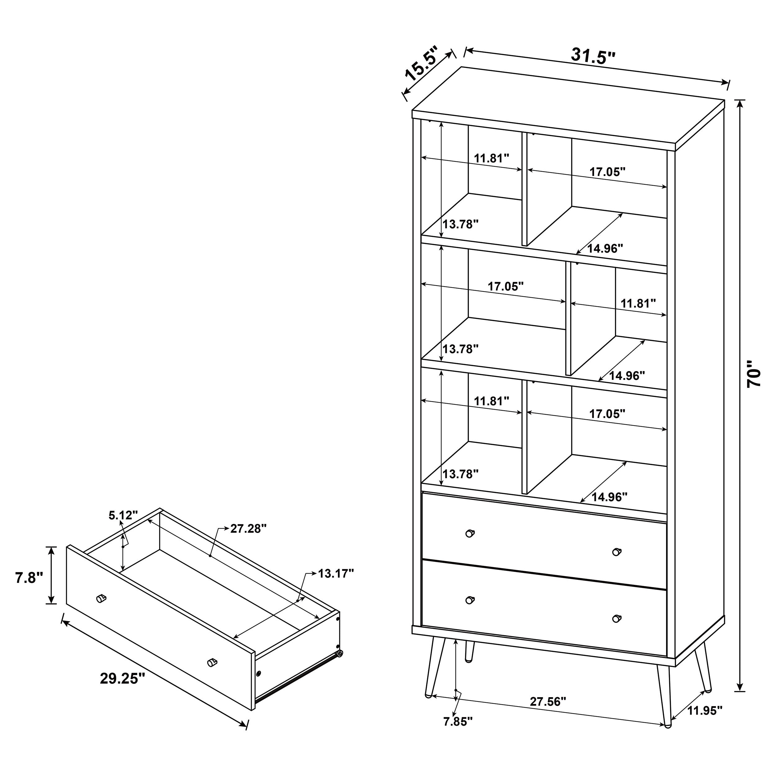 Maeve 70-inch 3-shelf Bookcase with Drawers Distressed Pine