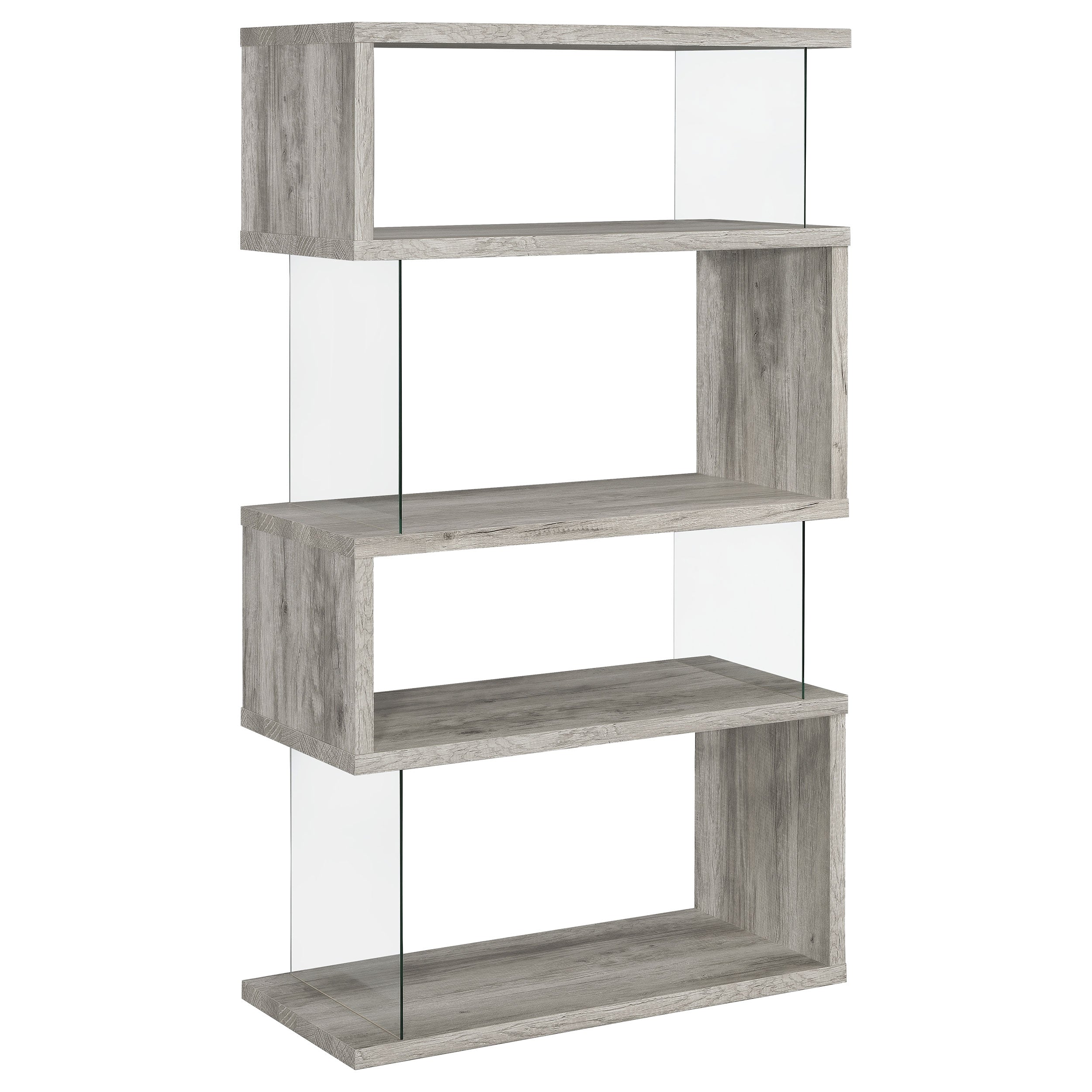 Dar Furniture - Coaster - Emelle 63-inch 4-shelf Glass Panel Bookshelf Grey Driftwood - 802340