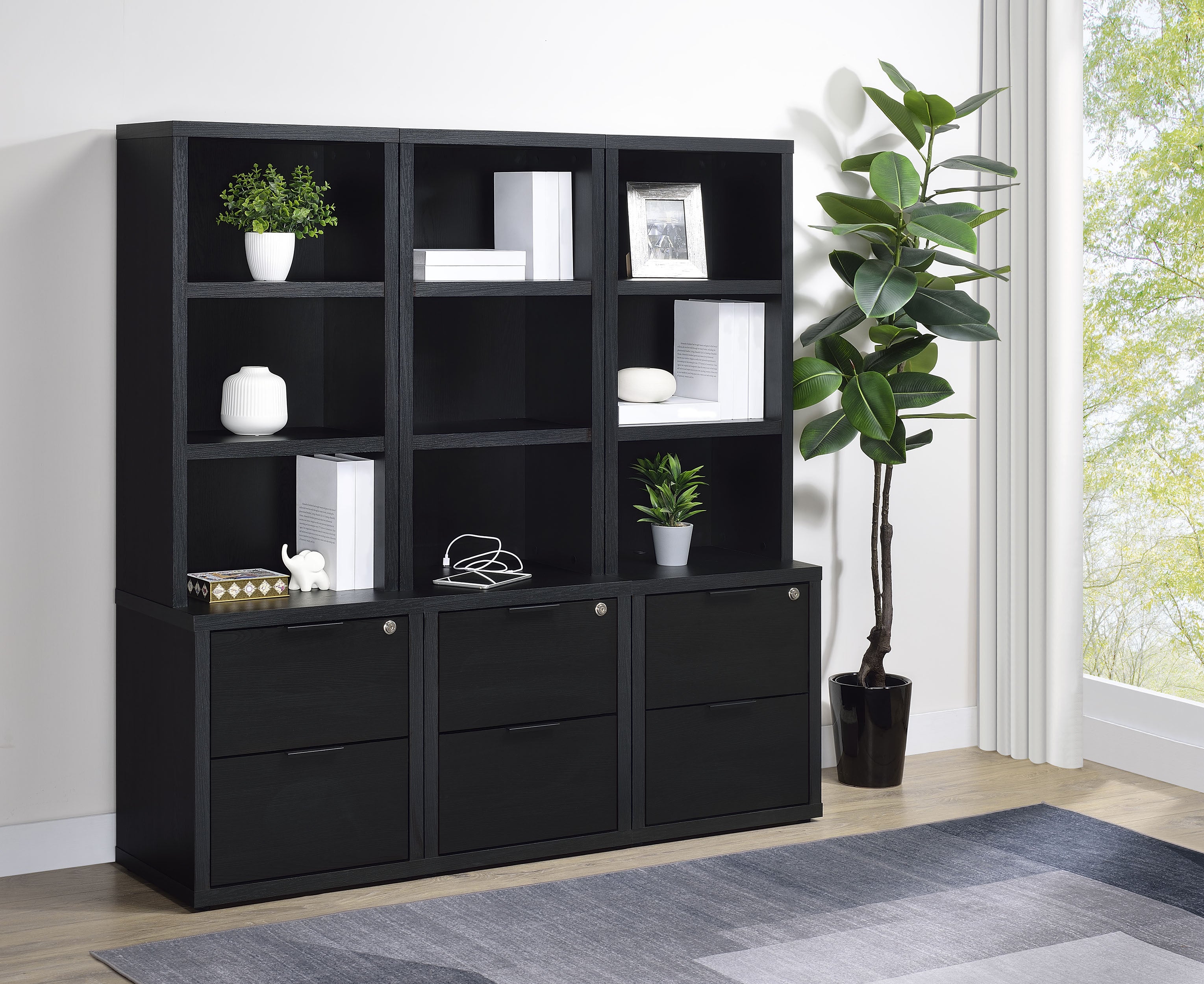Westpark 3-shelf Bookcase USB and Lockable Drawer Black