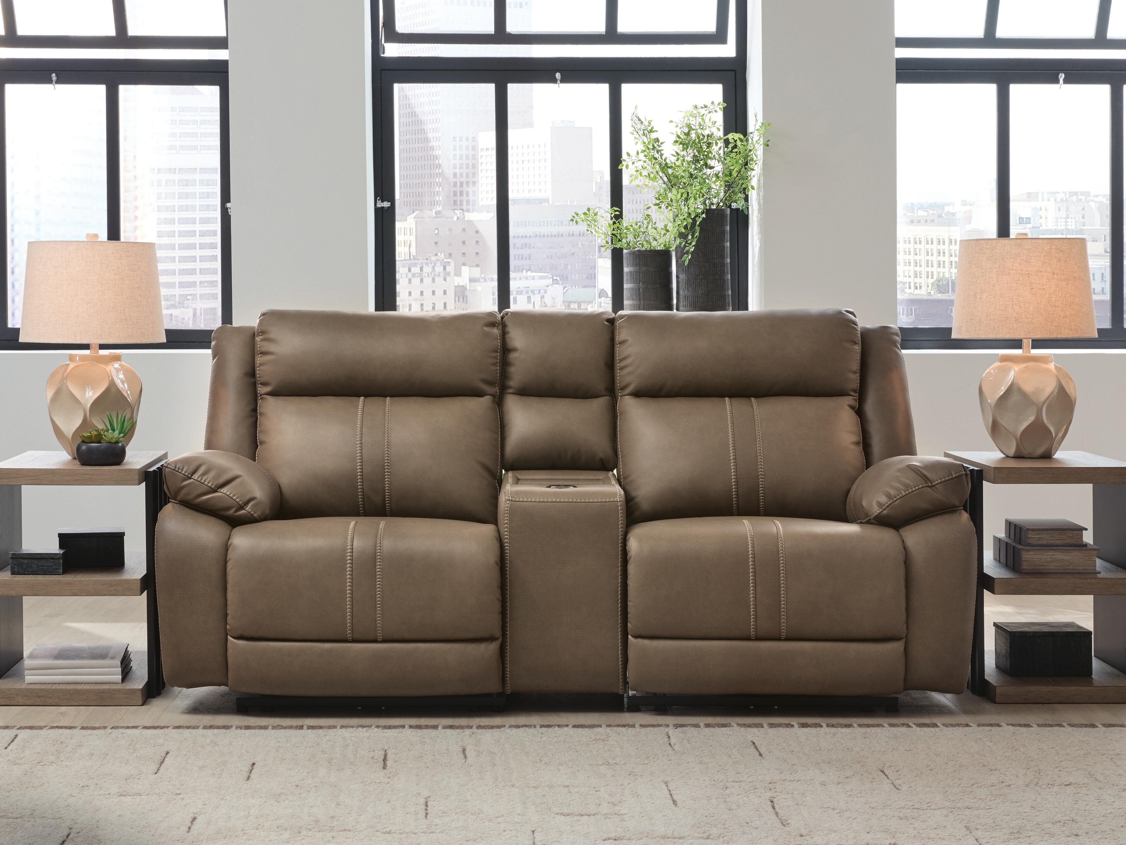 Dar Furniture - Ashley Furniture - Max-Momentum 3-Piece Power Reclining Sectional Loveseat with Audio Console - 3-Piece Power Reclining Sectional Loveseat with Audio Console / Biscotti - PC82305S2