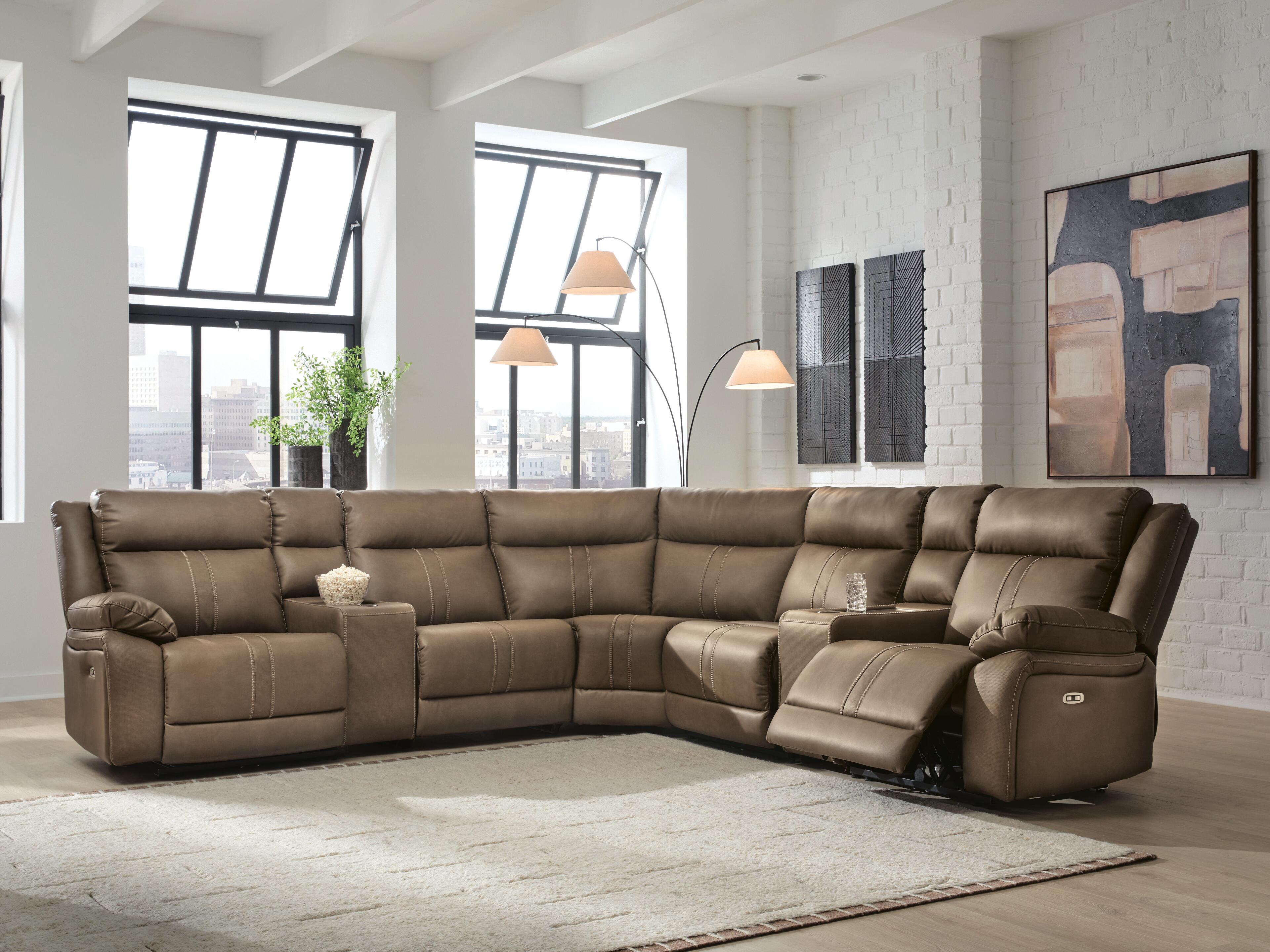 Dar Furniture - Ashley Furniture - Max-Momentum 7-Piece Power Reclining Sectional with Audio Consoles - 7-Piece Power Reclining Sectional with Audio Consoles / Biscotti - PC82305S8