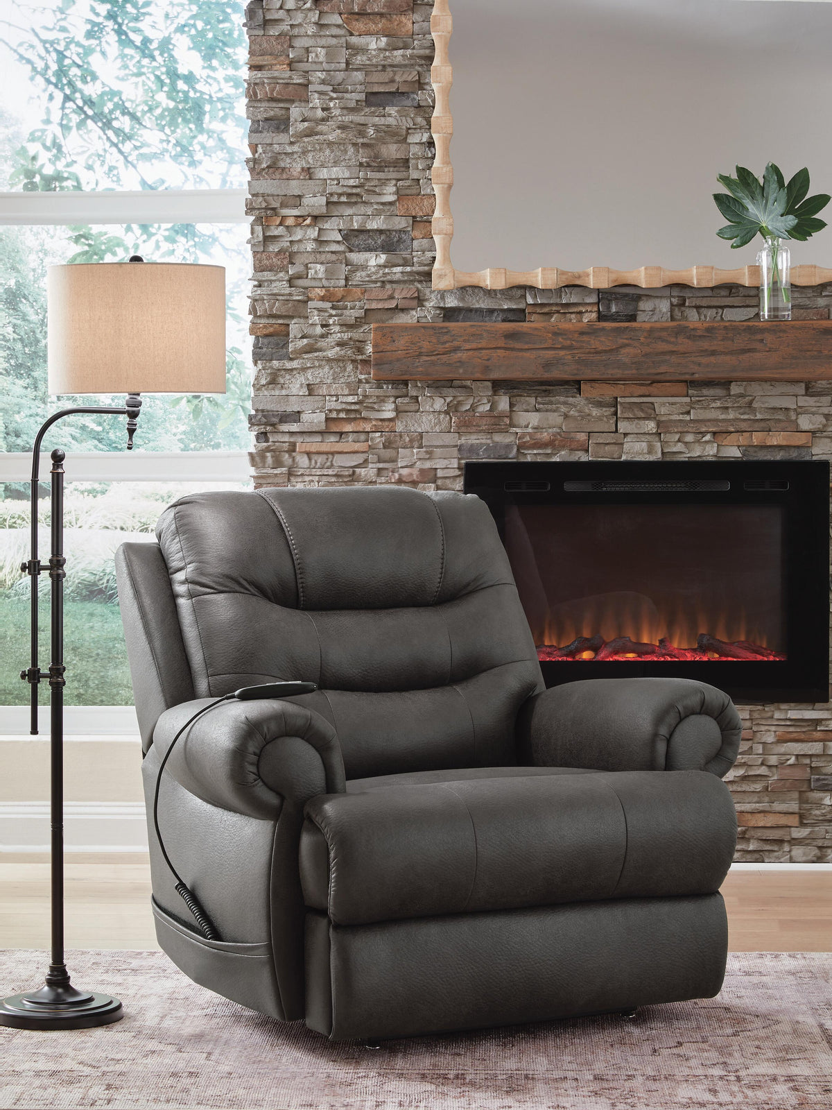 Dar Furniture - Ashley Furniture - Revived and Restored Power Lift Recliner - Power Lift Recliner / Granite - PC8240612