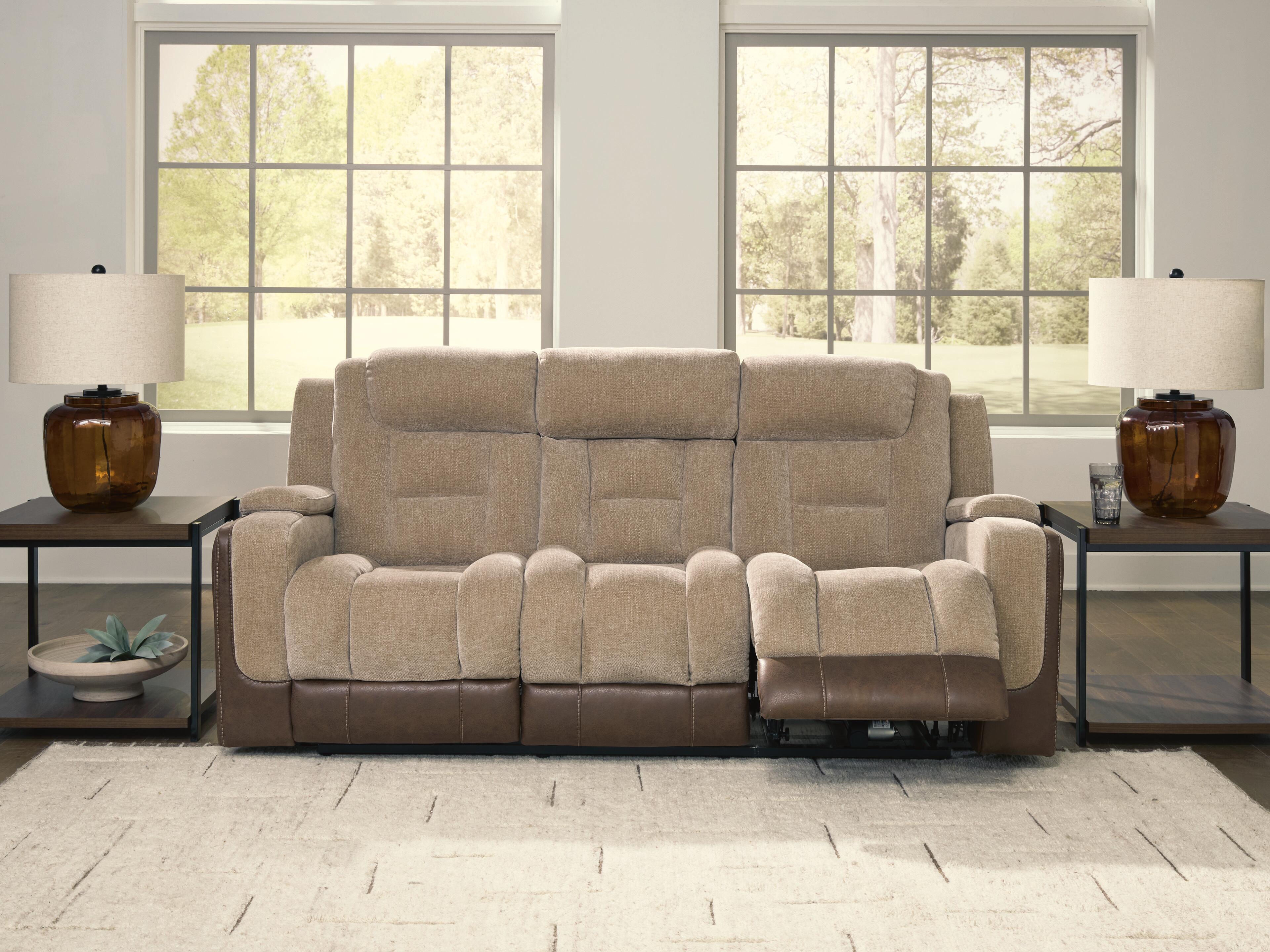 Dar Furniture - Ashley Furniture - Mixed Motion Power Reclining Sofa - PWR REC Sofa with ADJ Headrest / Brownstone - PC8350415