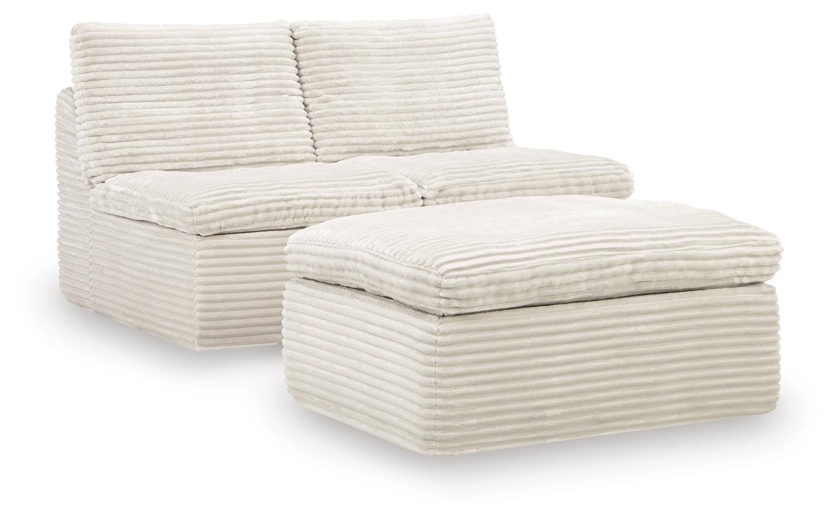 Dar Furniture - Ashley Furniture - Fannin Armless Chair with Ottoman - 2 Armless Chairs w/Otto (3/CN) / Ivory - PC8430431