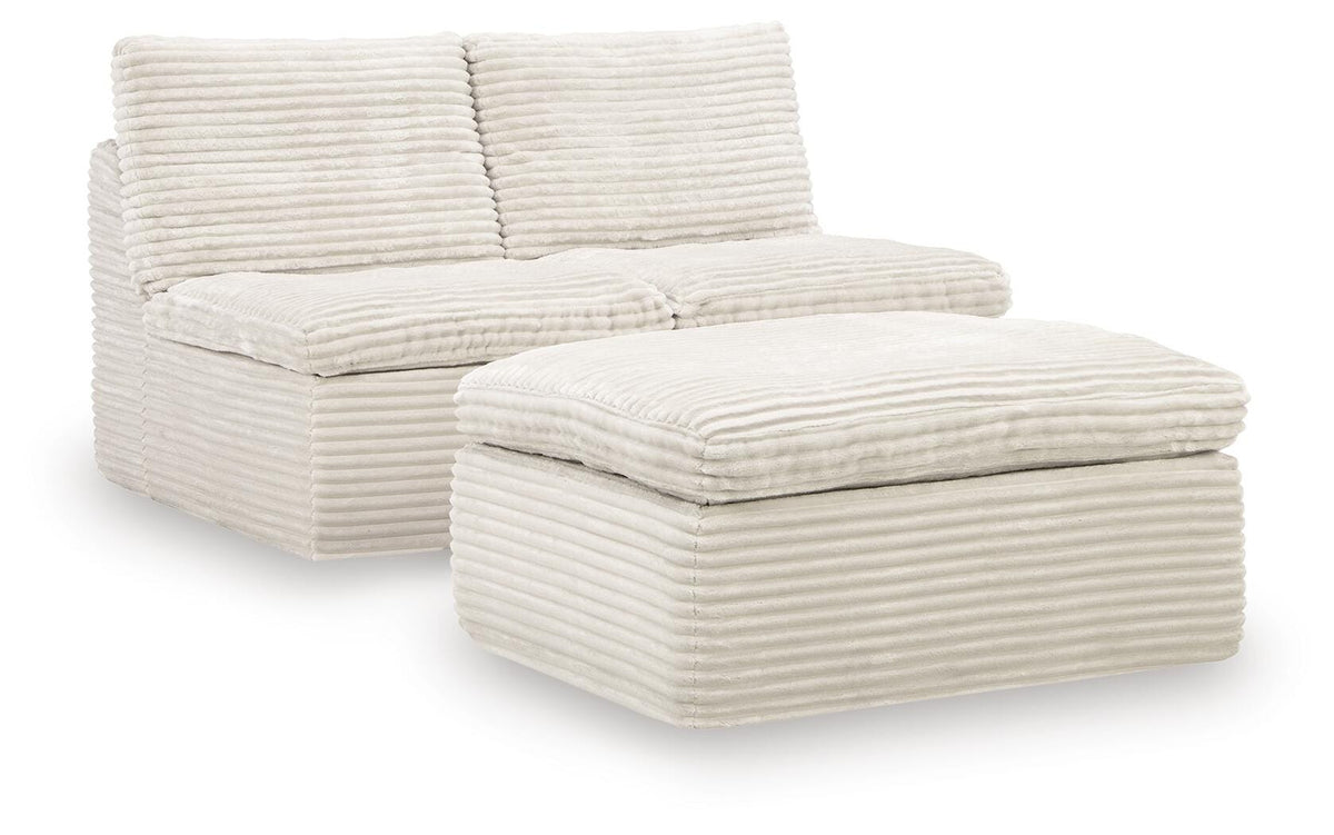 Dar Furniture - Ashley Furniture - Fannin Armless Chair with Ottoman - 2 Armless Chairs w/Otto (3/CN) / Ivory - PC8430431