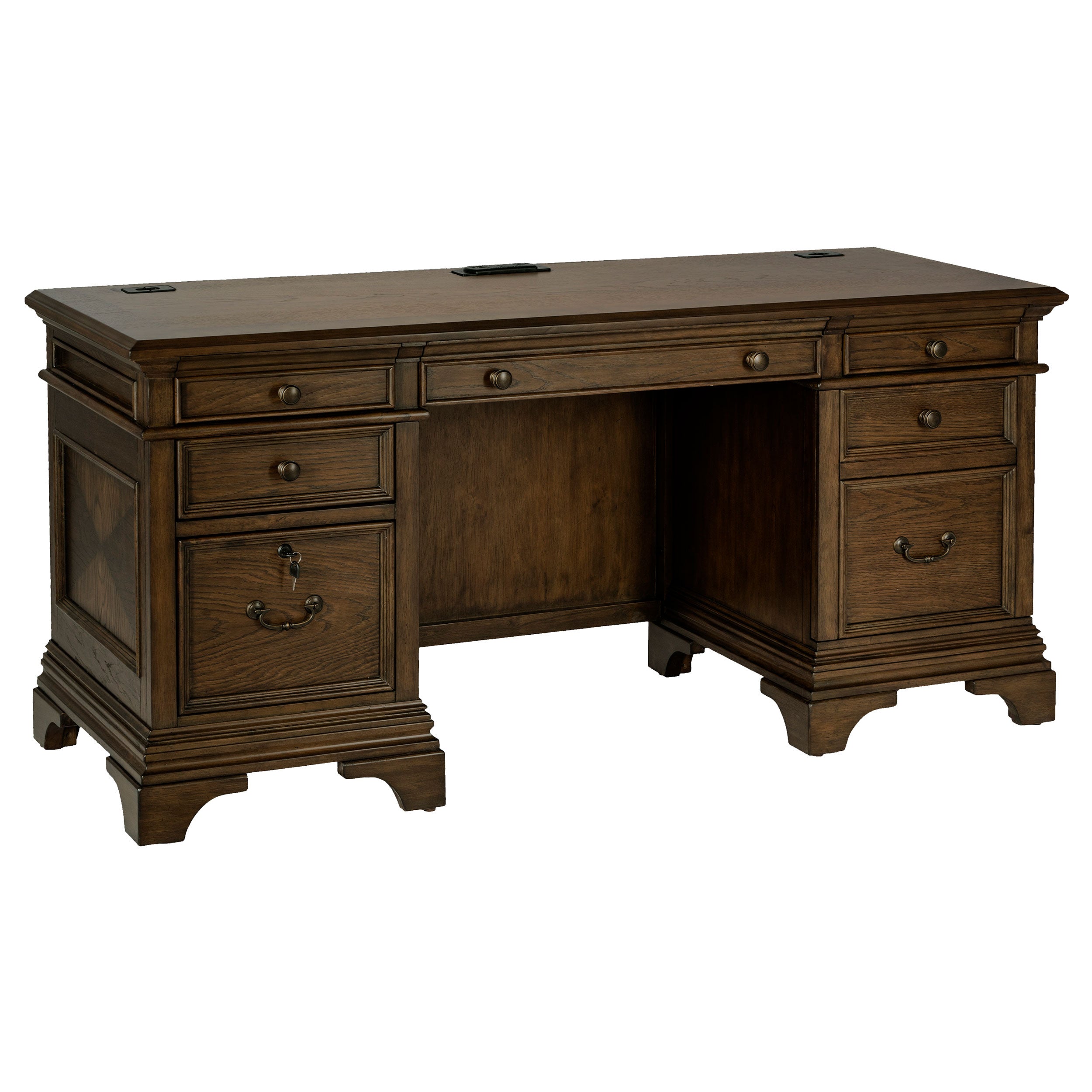 Dar Furniture - Coaster - Hartshill 66-inch 5-drawer Credenza Office Desk Burnish Oak - 881282