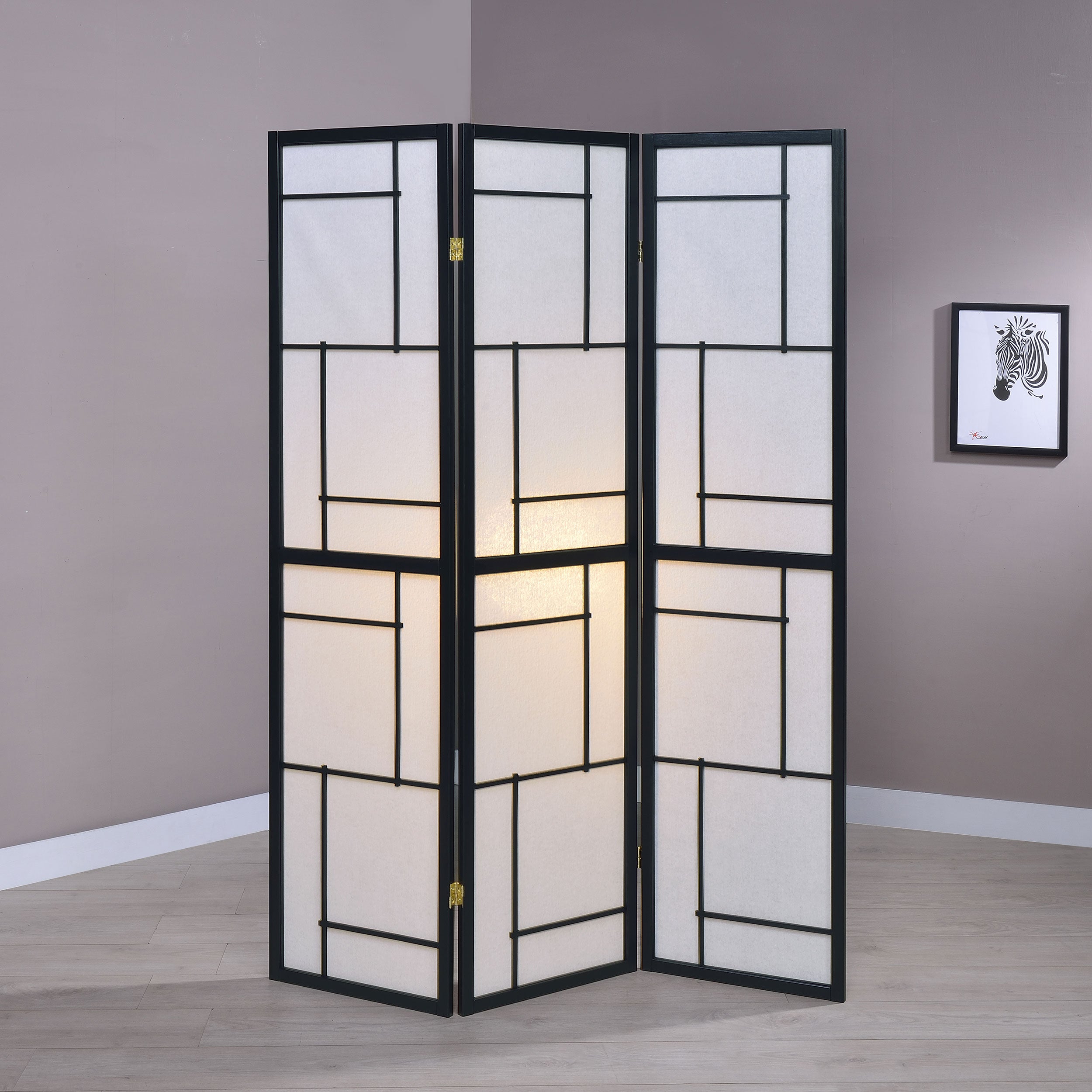 Damis 3-Panel Room Divider Folding Shoji Screen Black