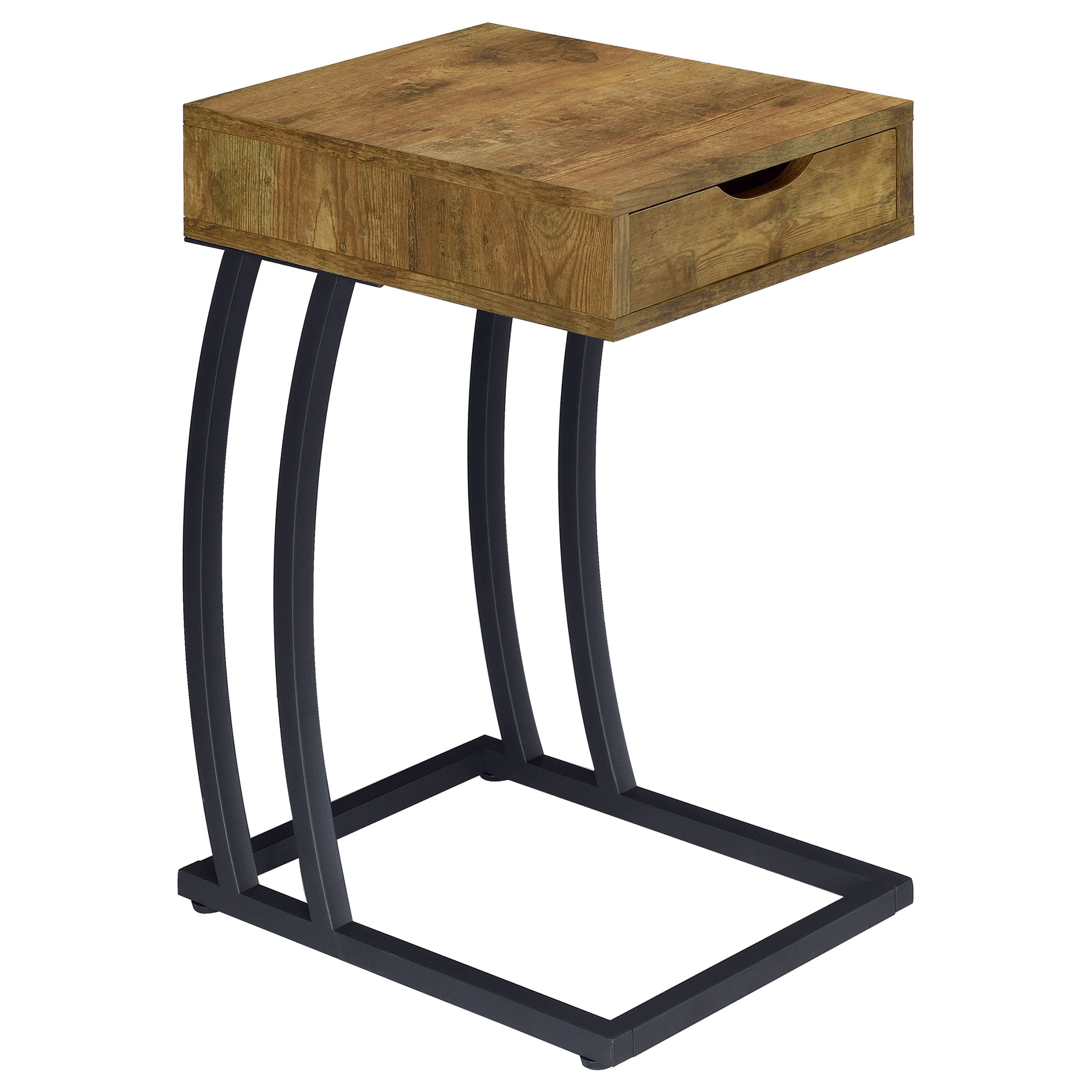Dar Furniture - Coaster - Troy 1-drawer C-Shaped Side Table Power Outlet Rustic Nutmeg - 900577