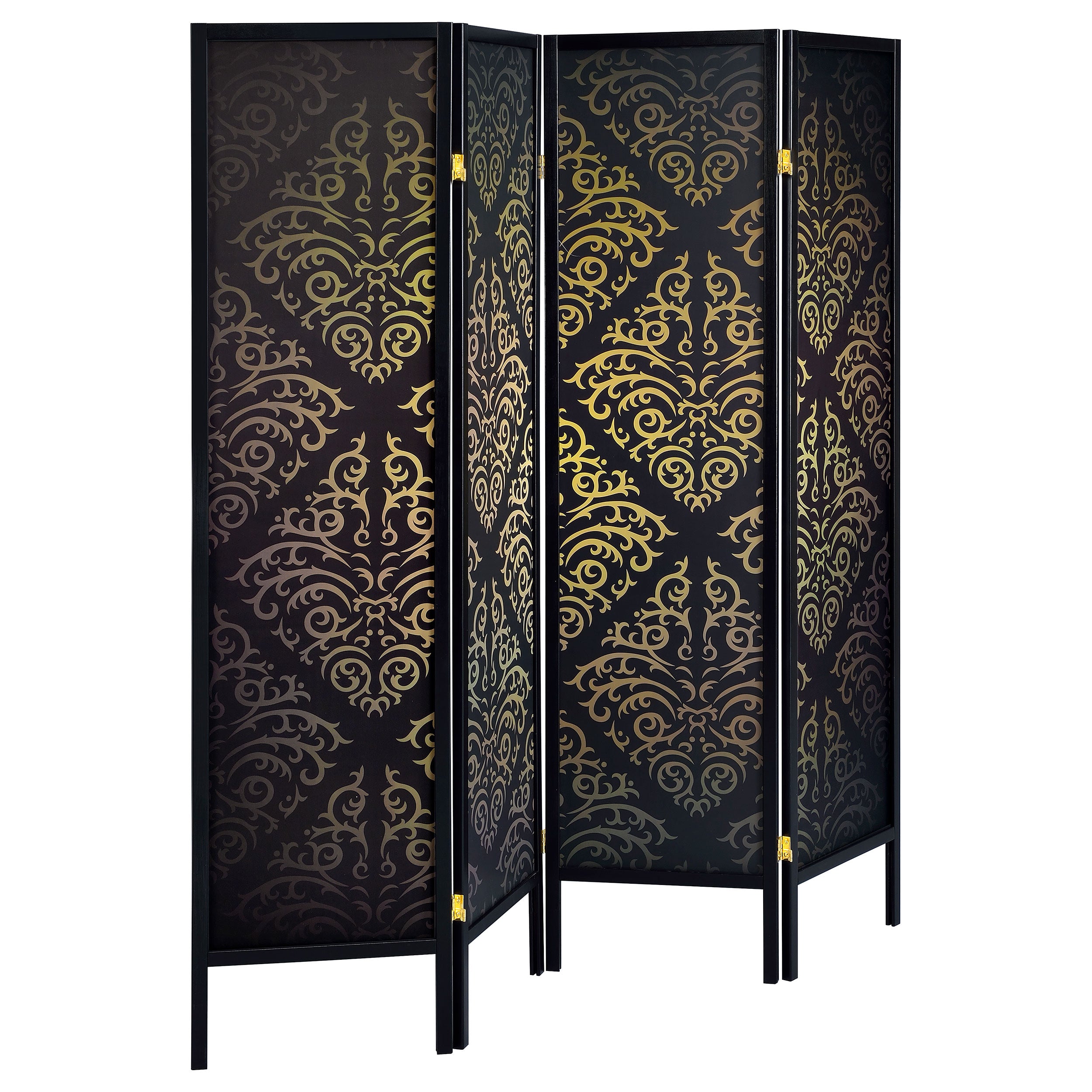 Dar Furniture - Coaster - Haidera 4-Panel Room Divider Folding Screen Black Damask - 901632