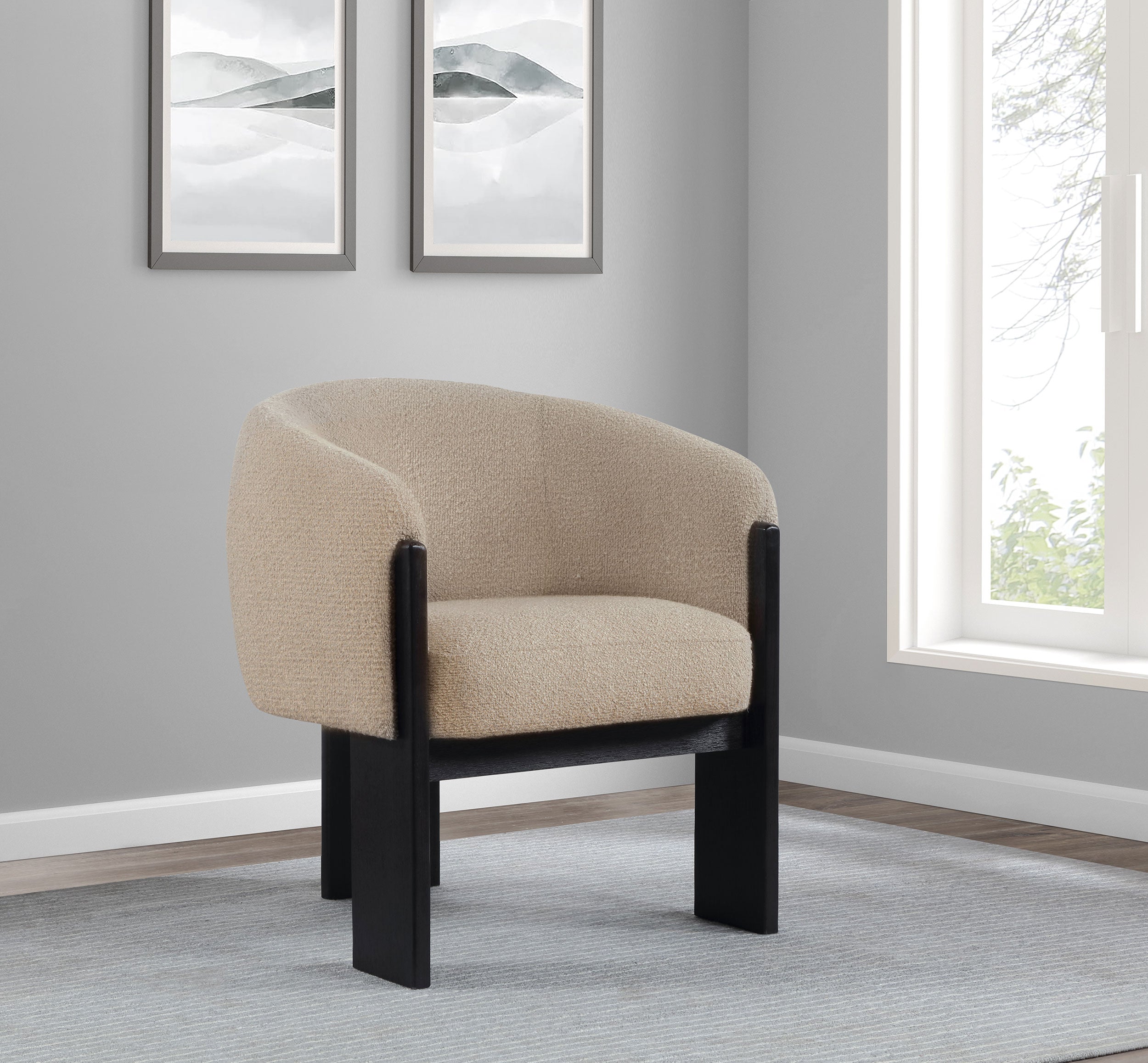 Valdez Boucle Upholstered Barrel Back Accent Chair Beige